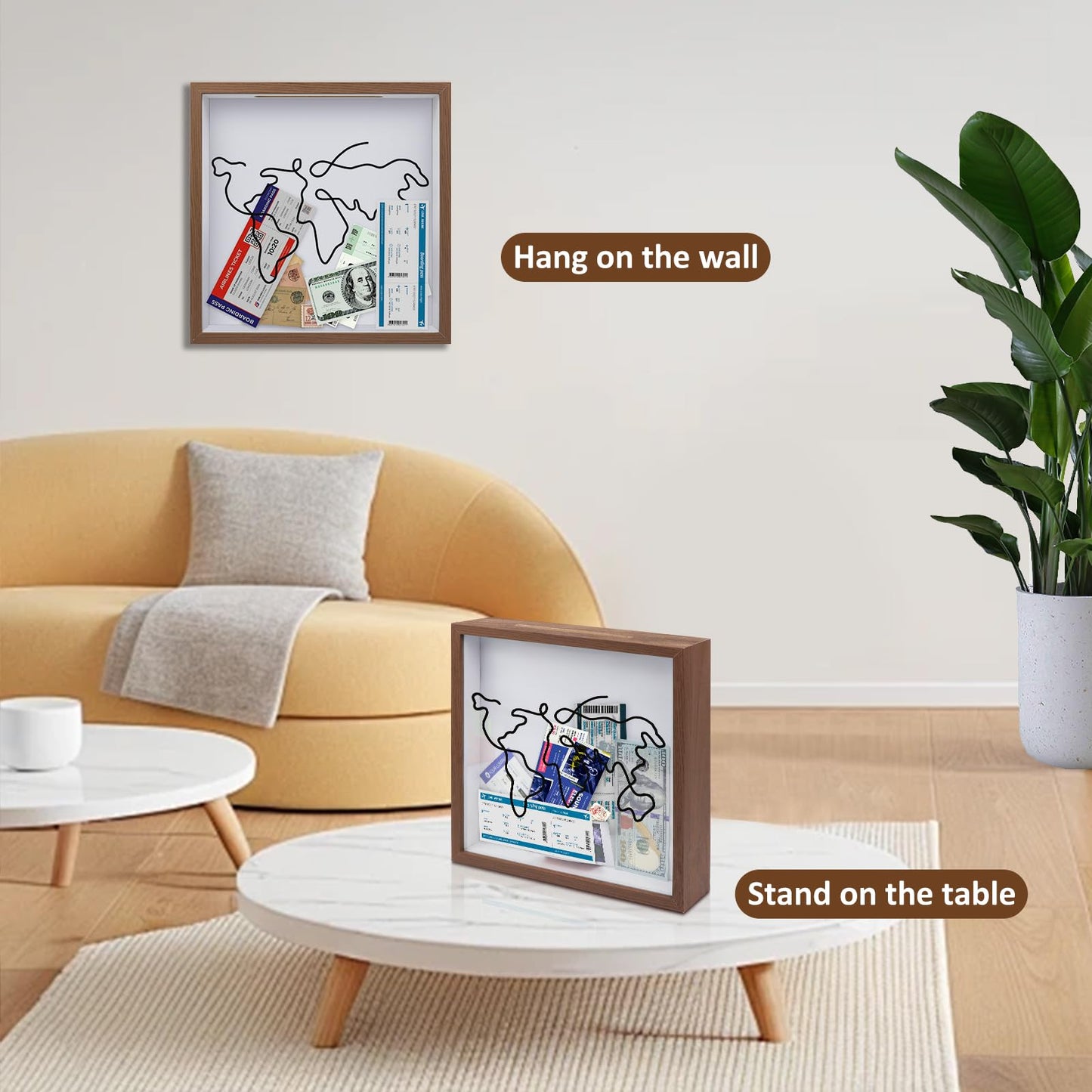 Adventure Archive Box 12x12inch Gifts for Dad Father From Wife/Daughter/Son, Wooden Travel Shadow Box with Slot, Loading Tickets Display Case Memories Travel Box Frame for Keepsake, Dark Brown