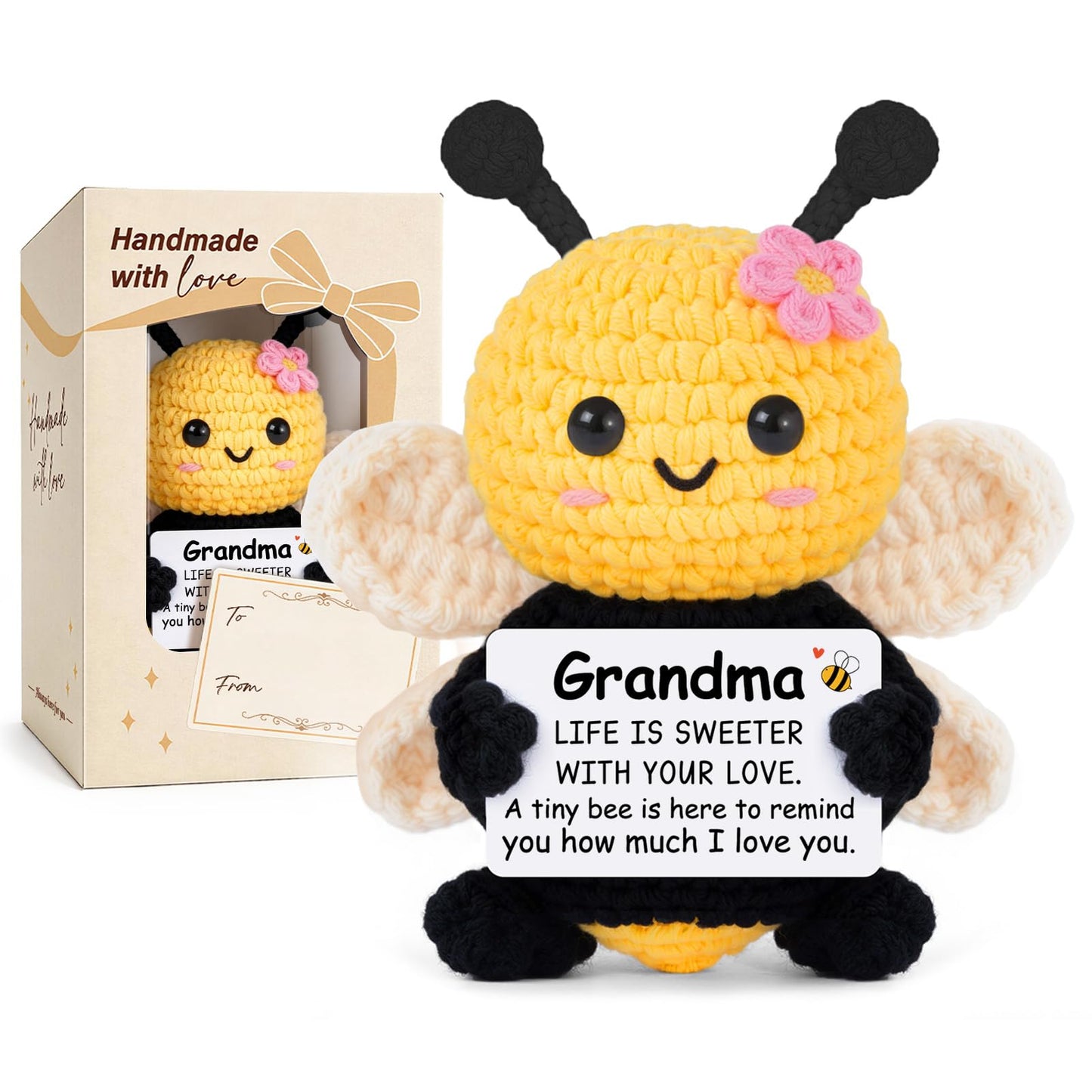 Gleevera Grandma Gifts, Birthday Gifts for Grandma from Granddaughter Grandson - Cute Handmade Crochet Bee - Valentines Birthday Mothers Day Present for Grandmother, Emotional Support Crochet Decor