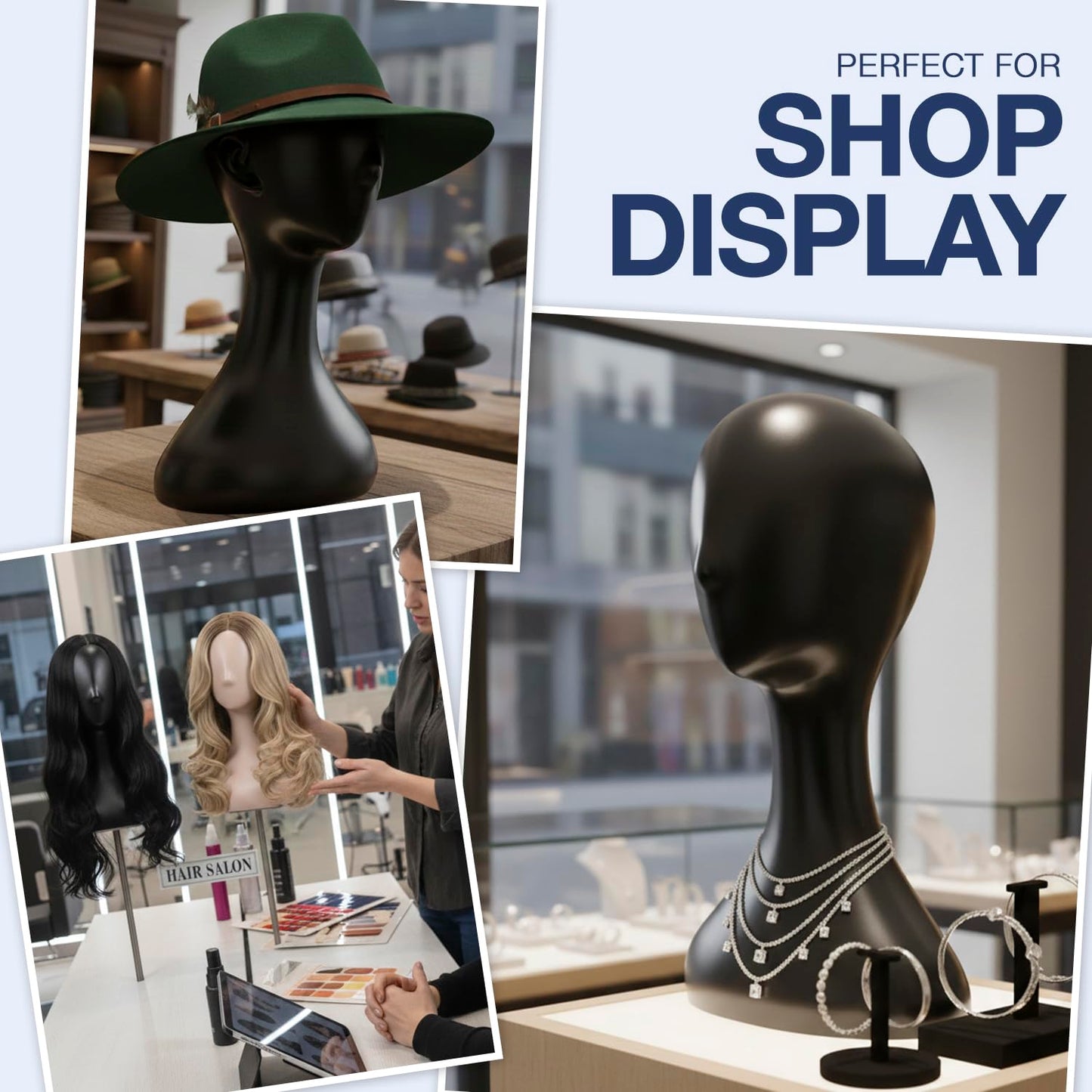 16 Inch Studio Limited Professional Plastic Mannequin Head (Black), Durable Women Model Wig Stand Display Styling Making Display Holder with Jack for Hat, Mask, Headdress, Necklace