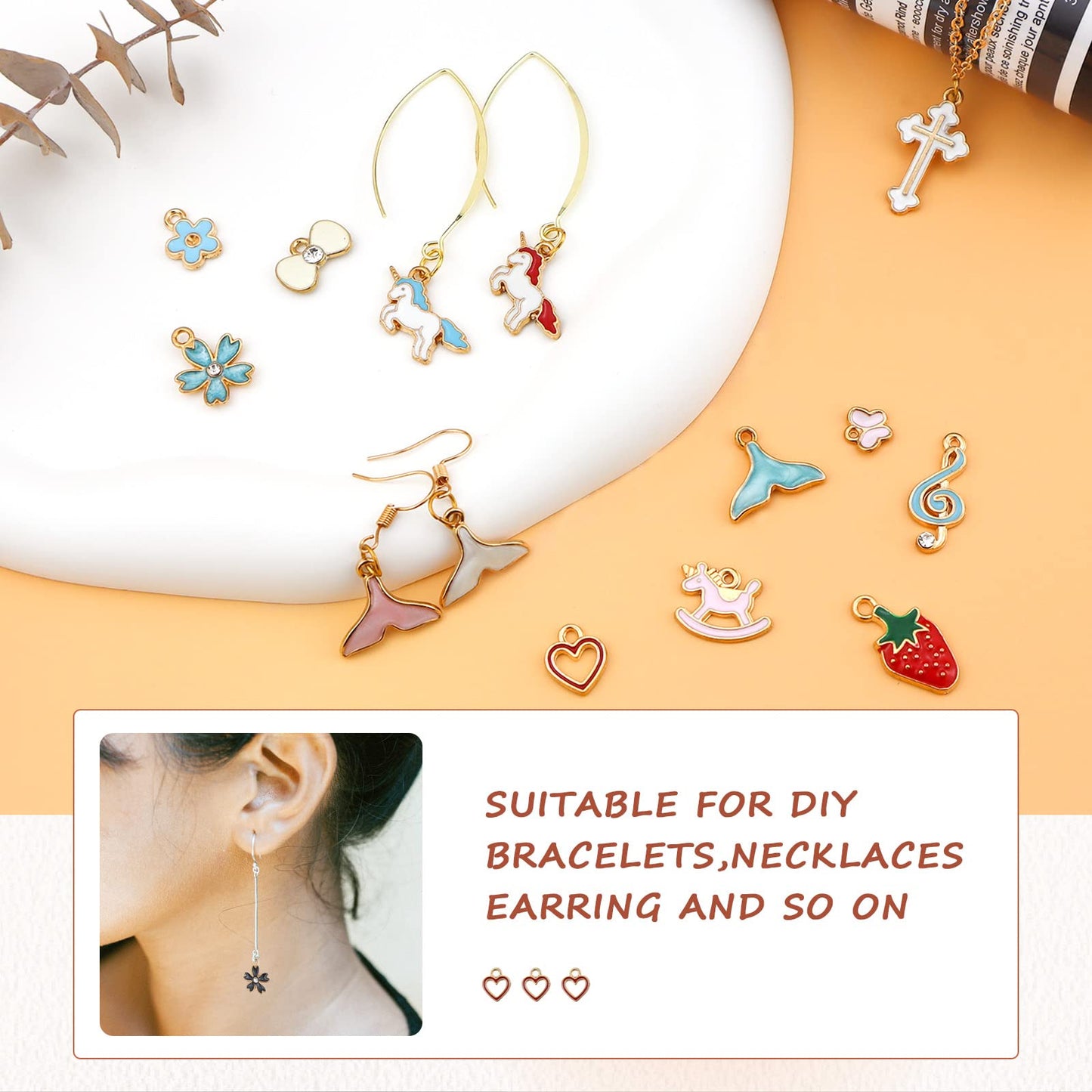 100PCS Gold Plated Enamel Charms Mixed Moon Star Fruit Animal Charm Colorful Pendant DIY for Necklace Bracelet Jewelry Making and Crafting