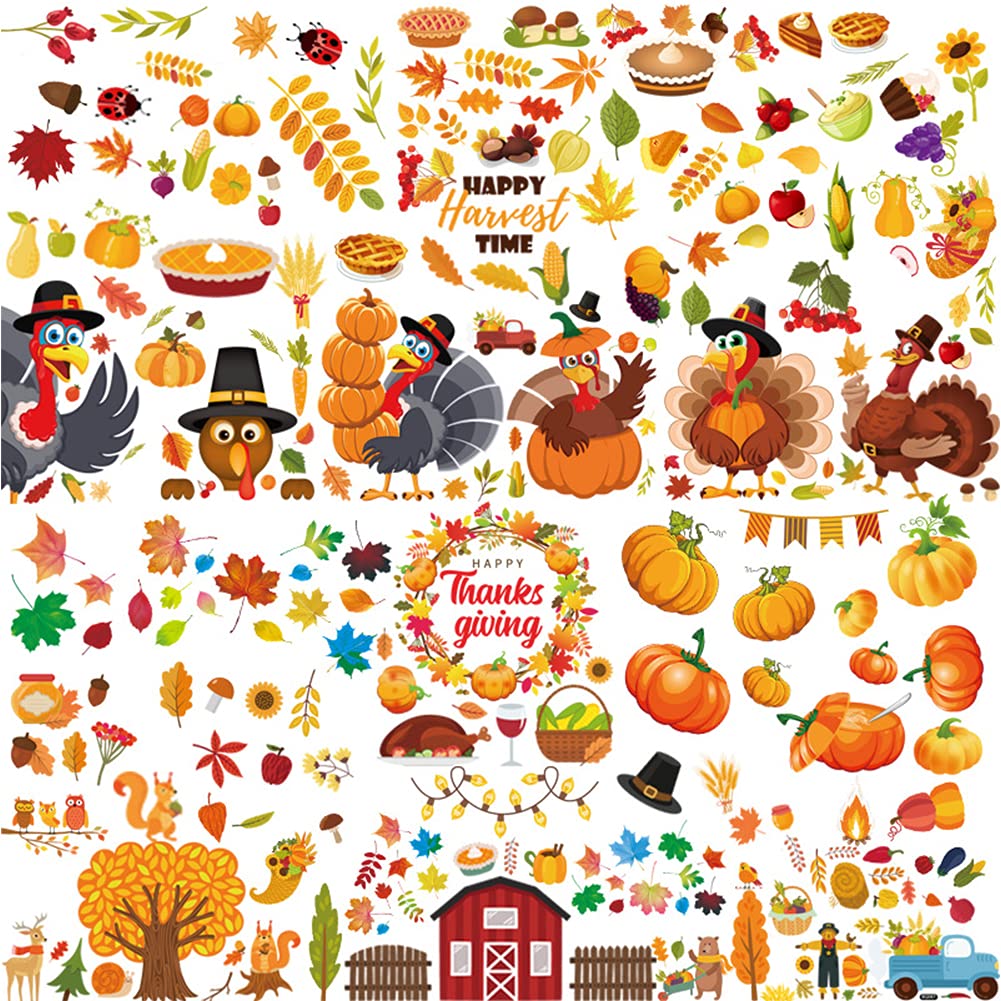 DUILE 350pc Thanksgiving Window Clings Fall Window Clings Fall Window Decor for Offices Autumn Window Clings Leaves Home School Office Thanksgiving Party Decorations Supplies