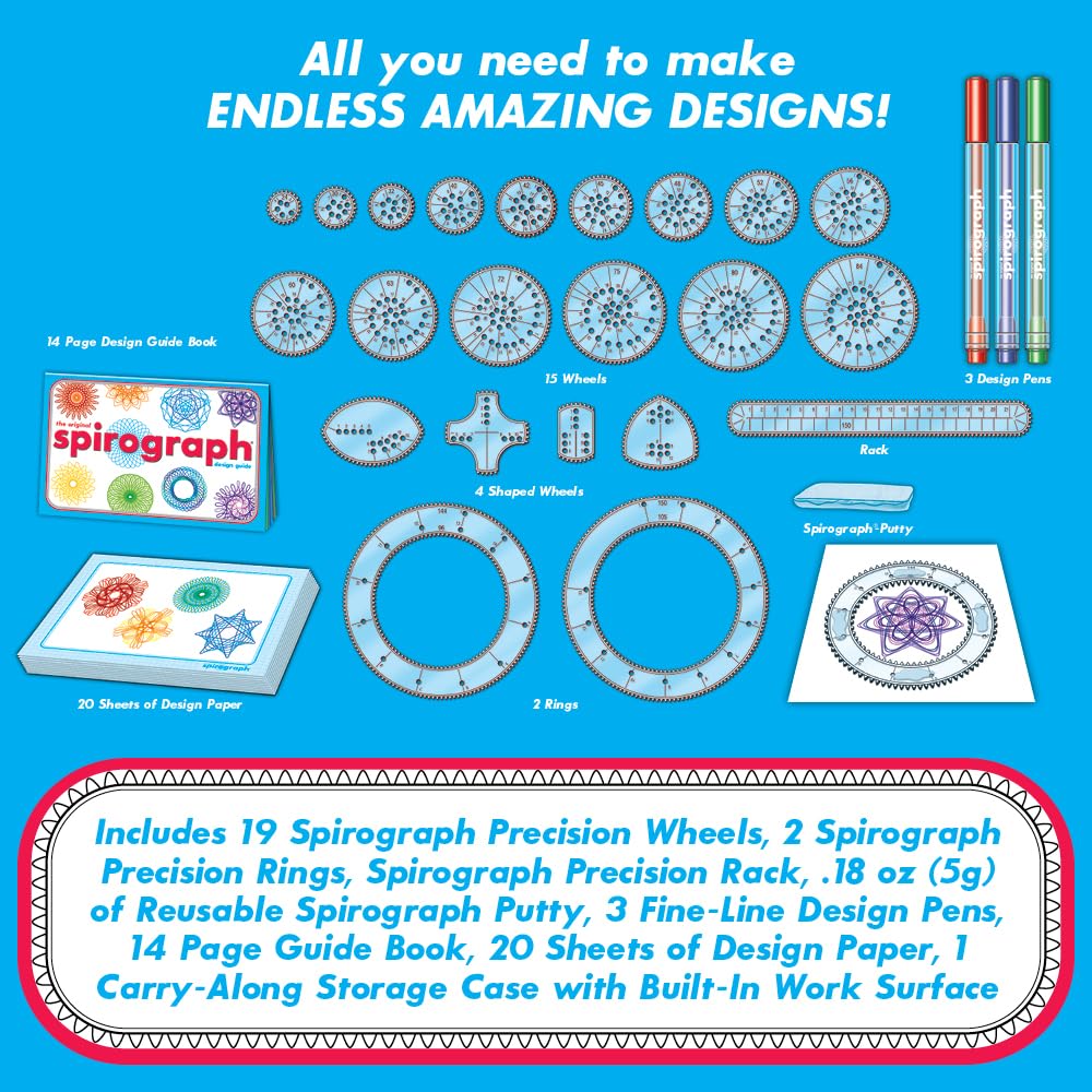 Spirograph — Deluxe Set — Spiral Art Drawing Kit — The Classic Way to Make Countless Amazing Designs — For Kids Ages 8+