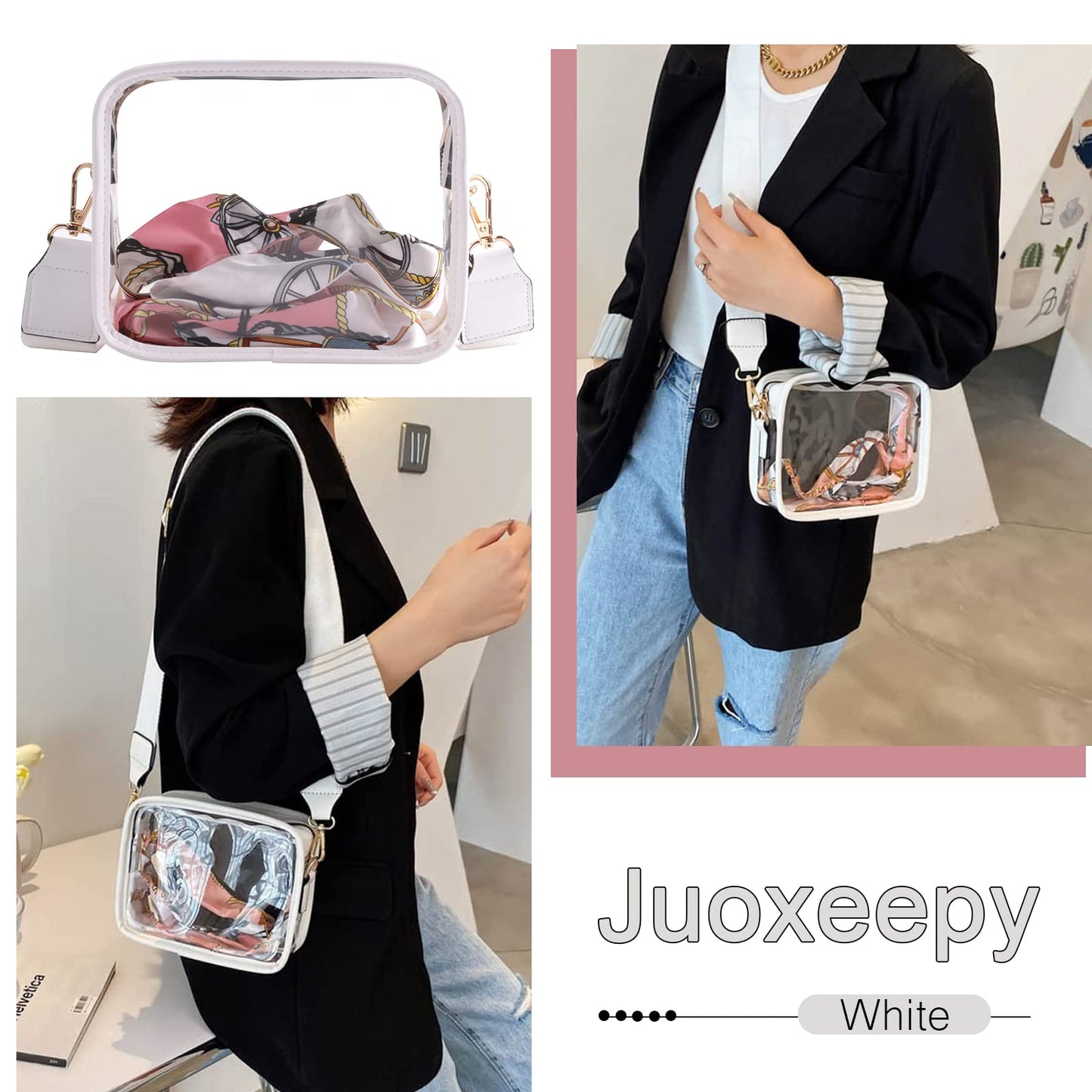 Juoxeepy Clear Bag Stadium Approved Purse Concert Crossbody Sports Events PVC Shoulder Clutch