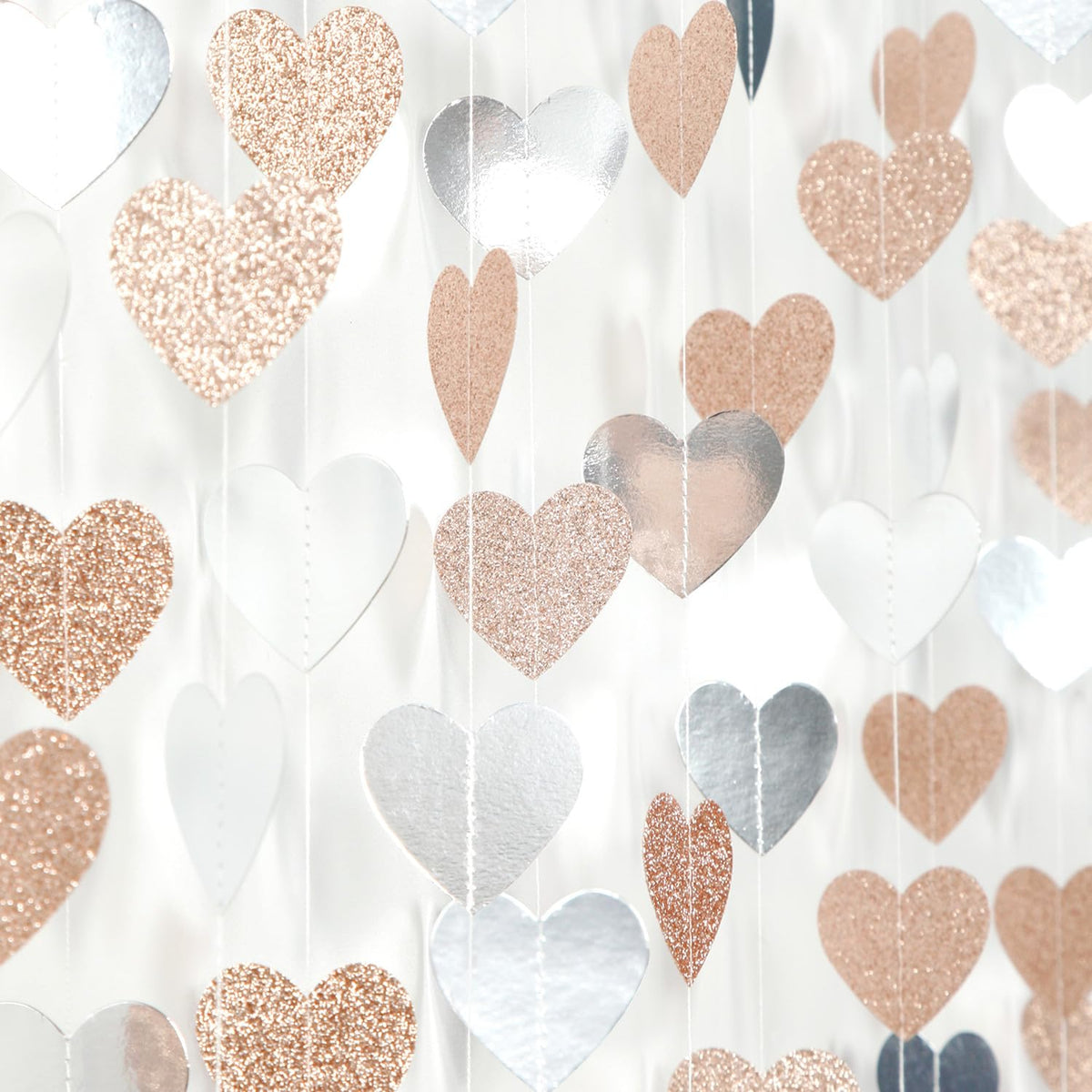 Champagne-Silver Disco Boho Party-Decoration Heart Garland - 52ft Glitter Birthday New Years Eve Hanging Backdrop Streamers,Engagement Wedding Bachelorette Banner Decor Lasting Surprise