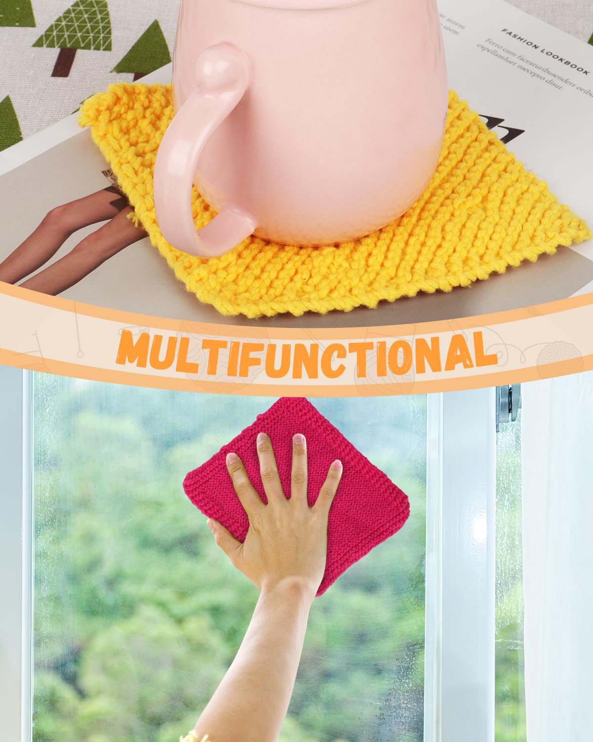 Knitting Kit for Beginners, Complete Beginner Knitting Kit Easy Knitting Set Including Knitting Needles Set Cotton Yarn, Learn to Knit Dishcloth with Step-by-Step Instructions, Colorful