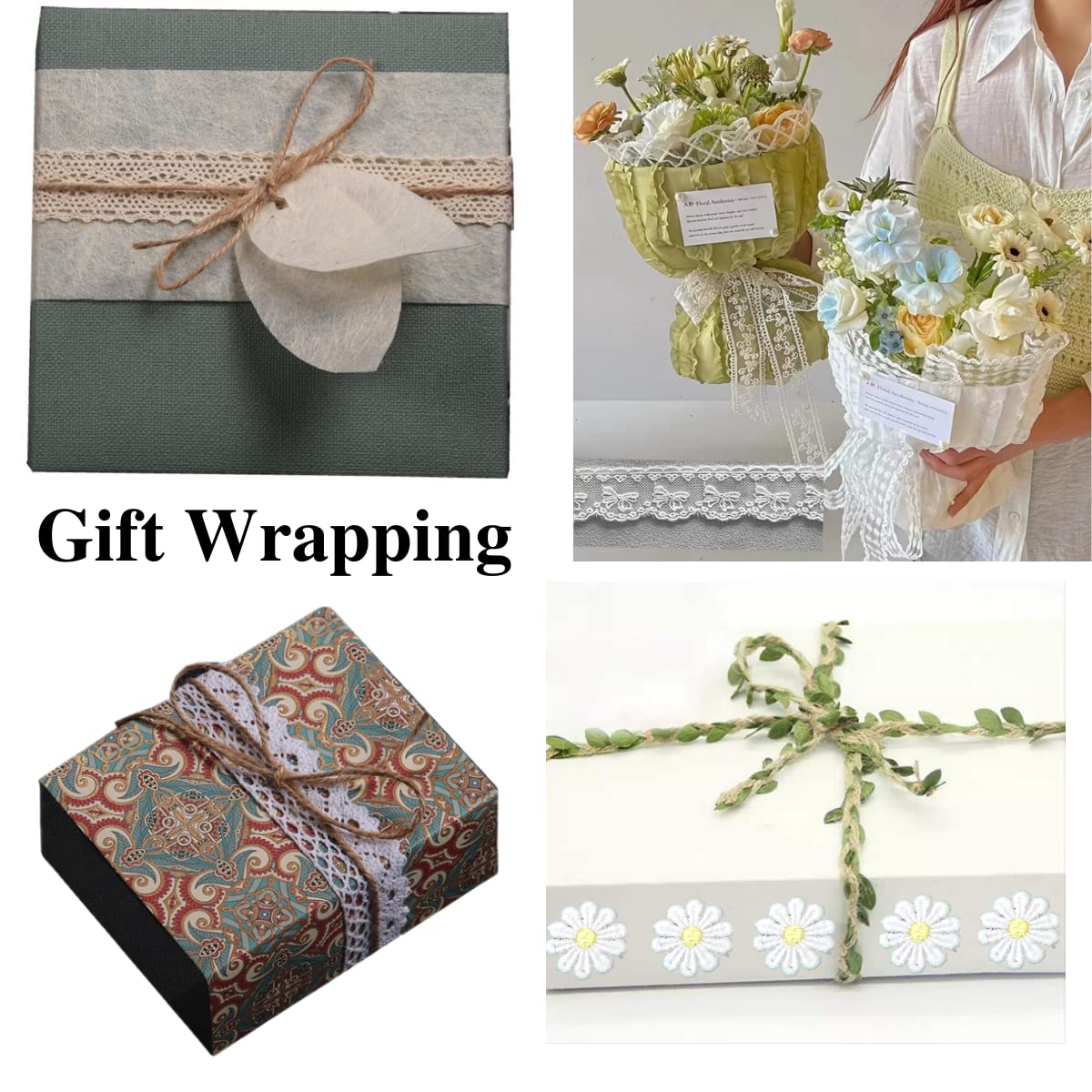 IDONGCAI Lace Ribbon for Craft Vintage Lace Trims Bridal Wedding Scalloped Edge Crochet Lace Gift Wrap Ribbon of All Kind Lace Sewing Craft Lace Supplies Mix 24 Yards (2 Yard Each)