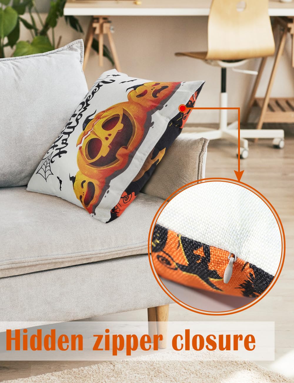 Halloween Decorations Set Of 4 Double-Sided Print Pillow Covers 20" x 20", with 8 Cute Halloween Decor Patterns, Elegant Invisible Zipper, Soft Linen Throw Pillow Covers for Outdoor & Indoor Use