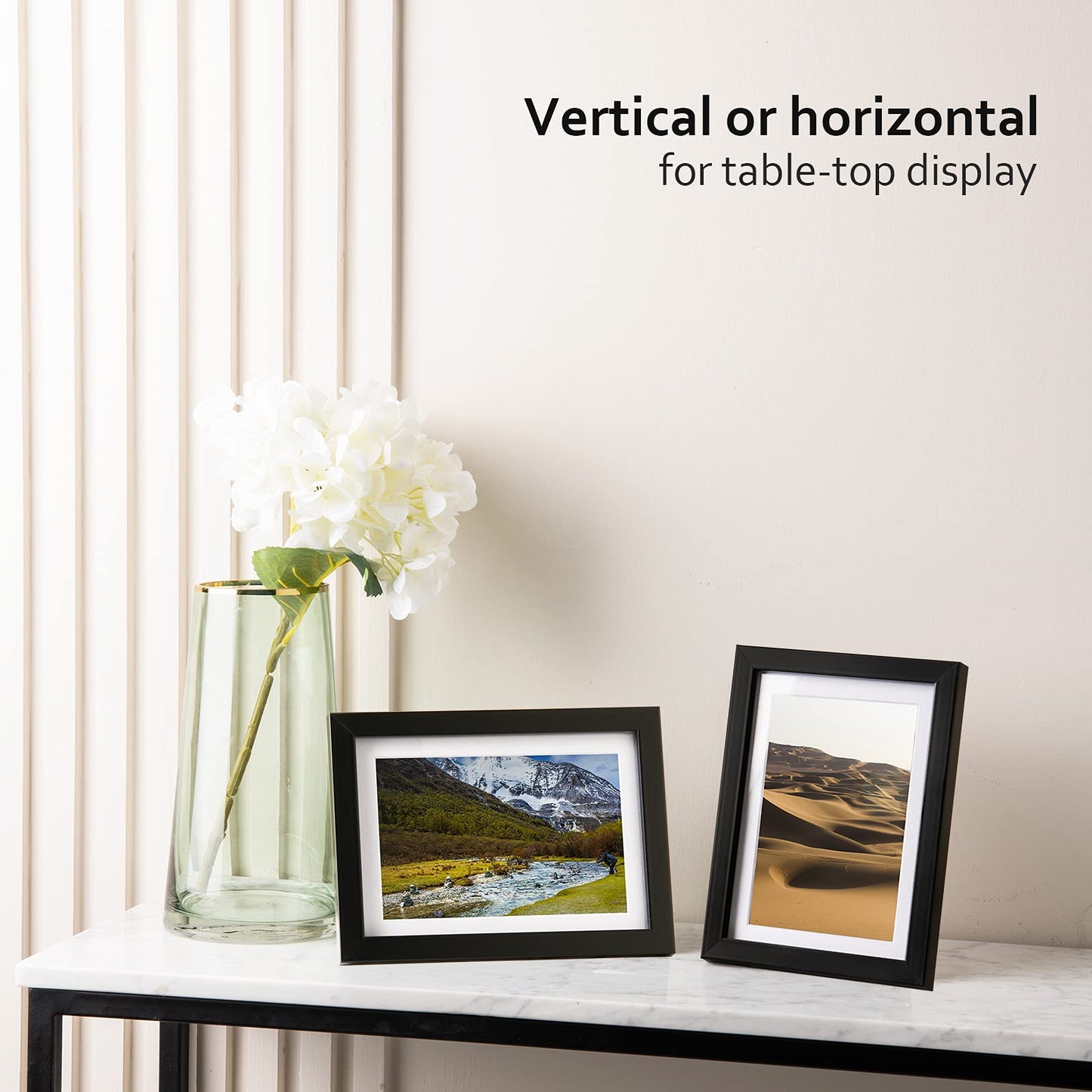 KINLINK 5x7 Picture Frames Black, Photo Frames with Plexiglass for Picture 4x6 with Mat or 5x7 without Mat, Composite Wood Picture Frames for Table Top and Wall Mounting, Set of 4