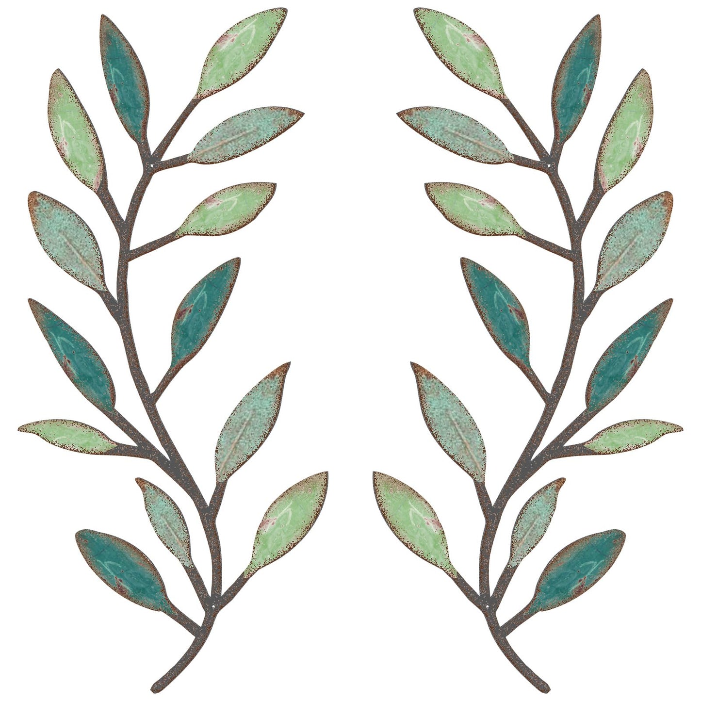 2 Pieces Metal Tree Leaf Wall Decor Vine Olive Branch Leaf Wall Art Living Room, Hallway Wall Decor Outdoor Decoration(Gradient Green)