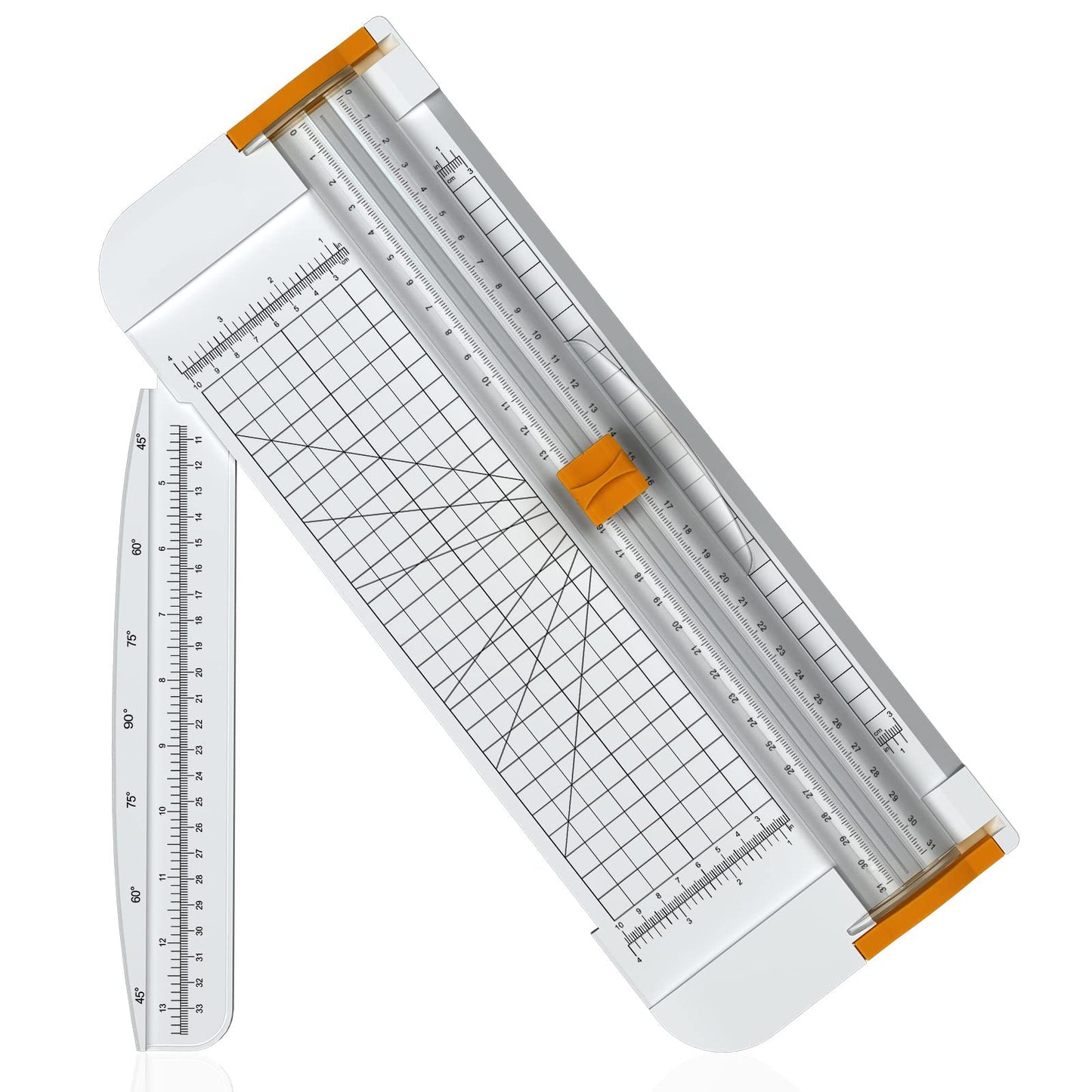 Paper Cutter 12 Inch Titanium Paper Trimmer Scrapbooking Tool with Automatic Security Safeguard and Side Ruler for A4, Craft Paper, Label, Photo and Cardstock White