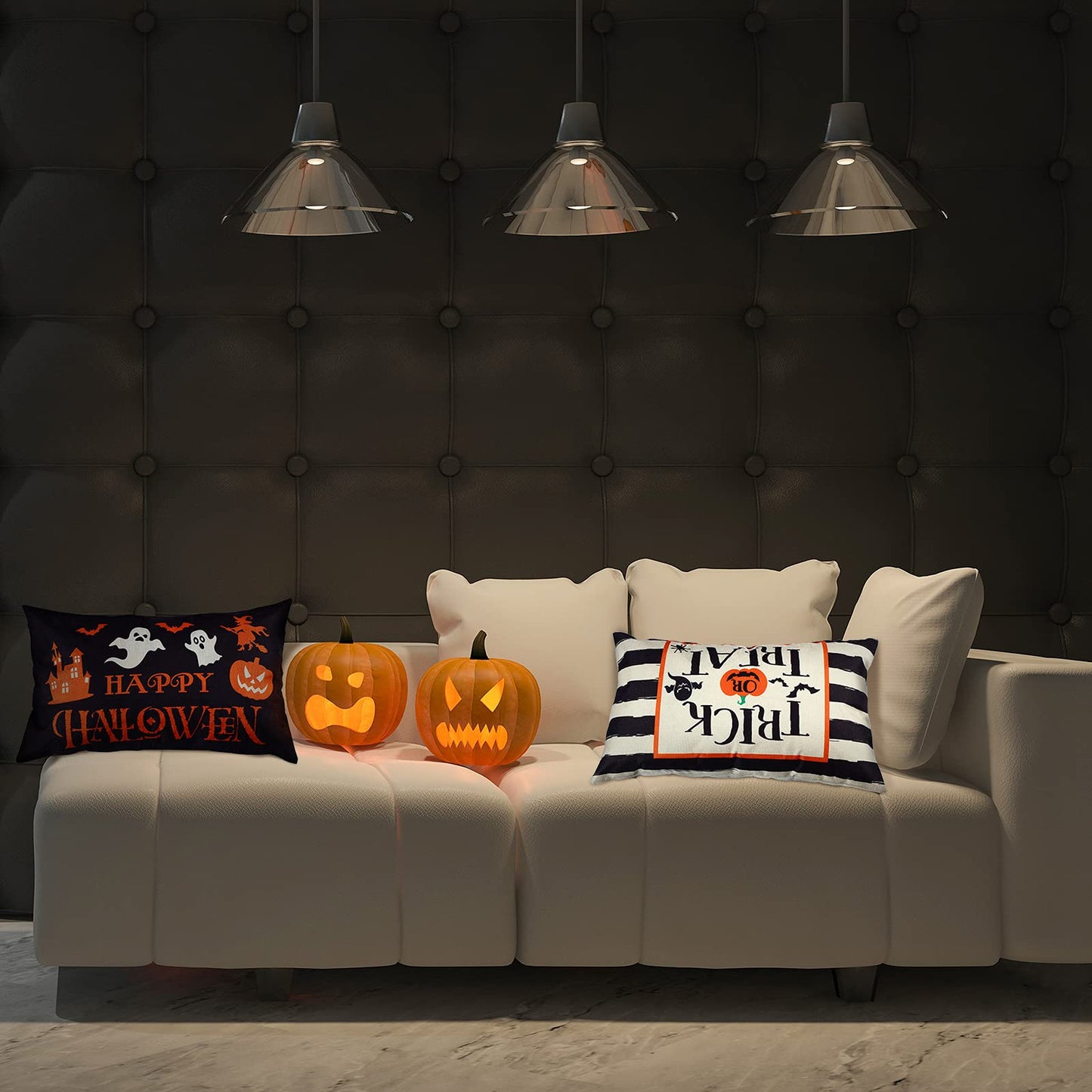 2 Pieces Happy Halloween Pillow Covers 20 x 12 Inch Trick or Treat Cushion Cover Rectangular Halloween Throw Pillow Cover Halloween Pillow Case Rectangular Pillowcase for Bed Sofa Home (Ghost)
