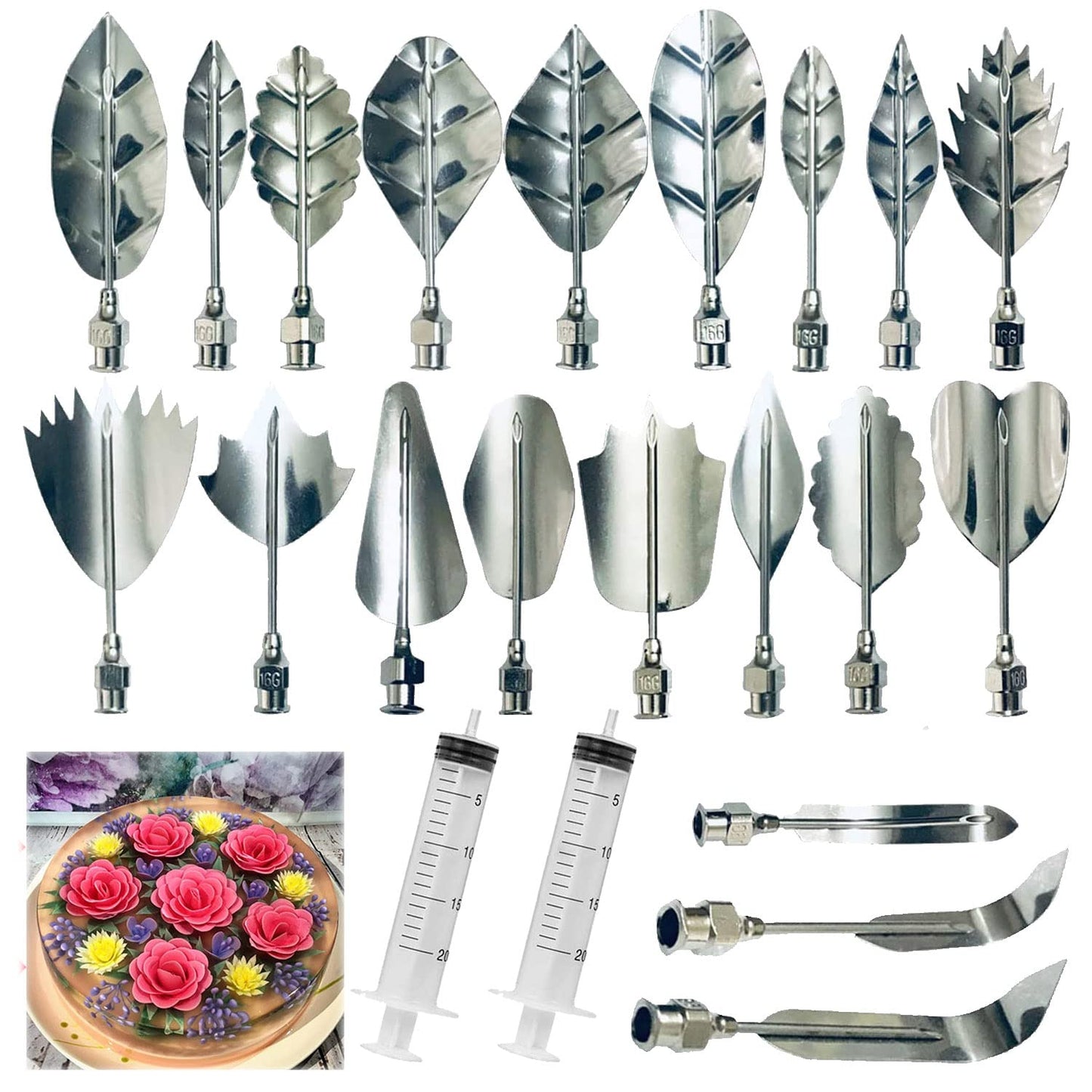 Jninexiu Stainless Steel Gelatin Jelly Art Tools, 22 PCS 3D Jelly-Art-Tools Pudding-Nozzle Cake Needles Gelatin Tools for Cake Decoration, Jelly Cake making