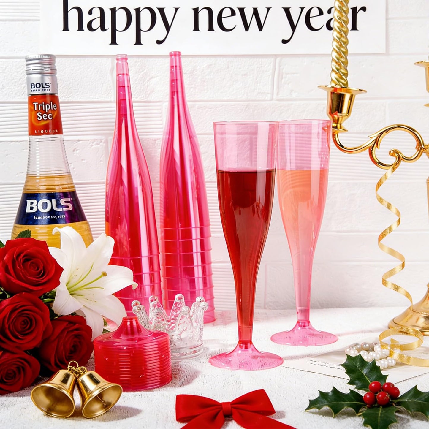 36 Pack Clear Pink Plastic Champagne Flutes - 7OZ Pink Champagne Flutes Plastic, Champagne Glasses Disposable for Party Valentine's Day New Year's