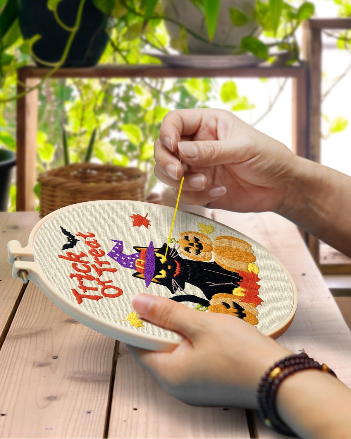 TINDTOP Halloween Embroidery Kit for Adult Beginners, 3 Sets Embroidery Stitch Practice kit Include Embroidery Cloth Hoops Threads for Craft Lover Hand Stitch