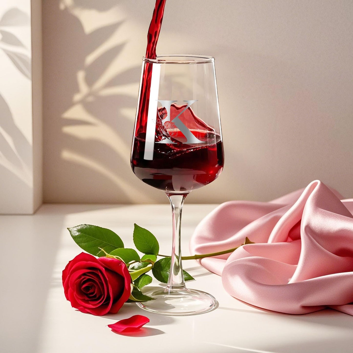 Mothers Day Gifts for Mom Grandma Wife Daughter Her, Personalized Initial Wine Glasses Custom Gift, Birthday Gifts for Women Mom Wife Best Friend Sister (K)