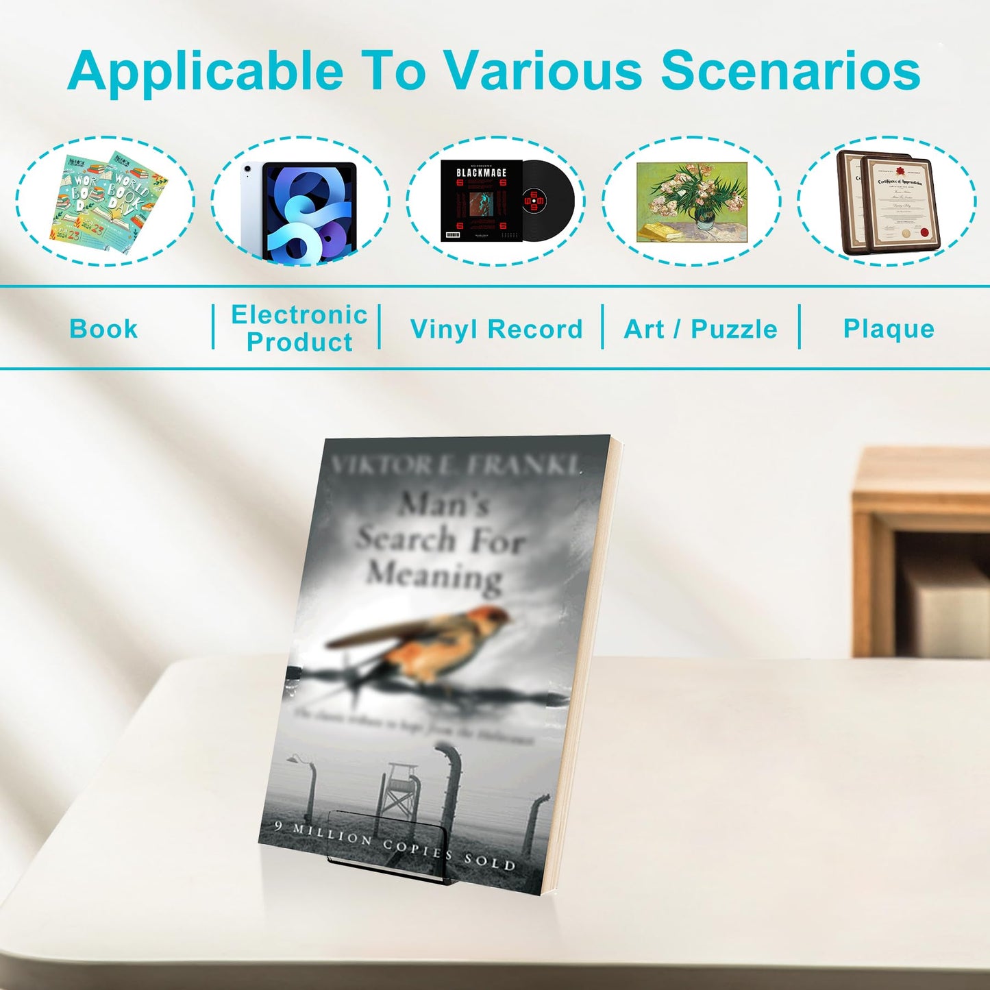 Acylic Upright Display Stand, 6PC 4 Inch Clear Display Holder Easel Base Picture Frame for Home Office School Store to Display Book, Vinyl Record, Album, LP Cover, Artworks, CDs