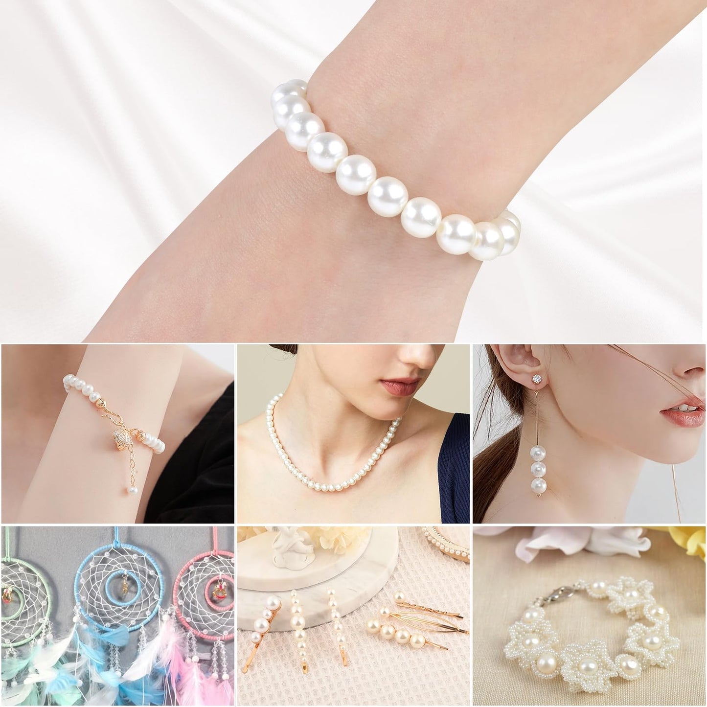 Phinus 1000 Pcs 8mm Pearl Beads with Hole, Round Shapes Pearls for Crafting, Loose Pearl Beads for Jewelry Making, Pearls for Jewelry Making, Decoration, DIY Crafts, Stuffing
