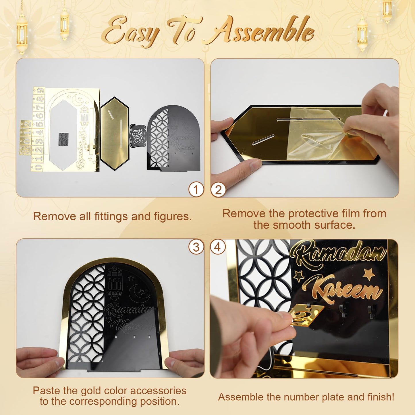 Ramadan Advent Countdown Calendar Acrylic: Ramadan Decorations for Home Eid Mubarak Table Decor, 30 Days Countdown Calendar 2025 Ramadan Gifts for Family (White ＆Gold)
