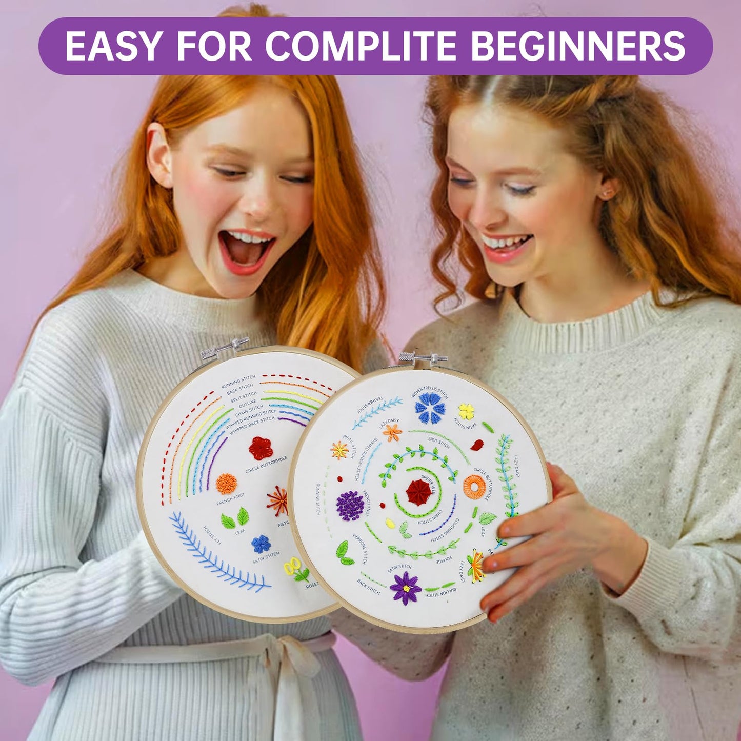 CYANFOUR 5 Stage Starter Embroidery Kit for Beginners Adults and Teens, Easy to Learn 33 Different Stitches from Video & Instruction, Needlepoint Kits for Adults with Stamped Embroidery Patterns.