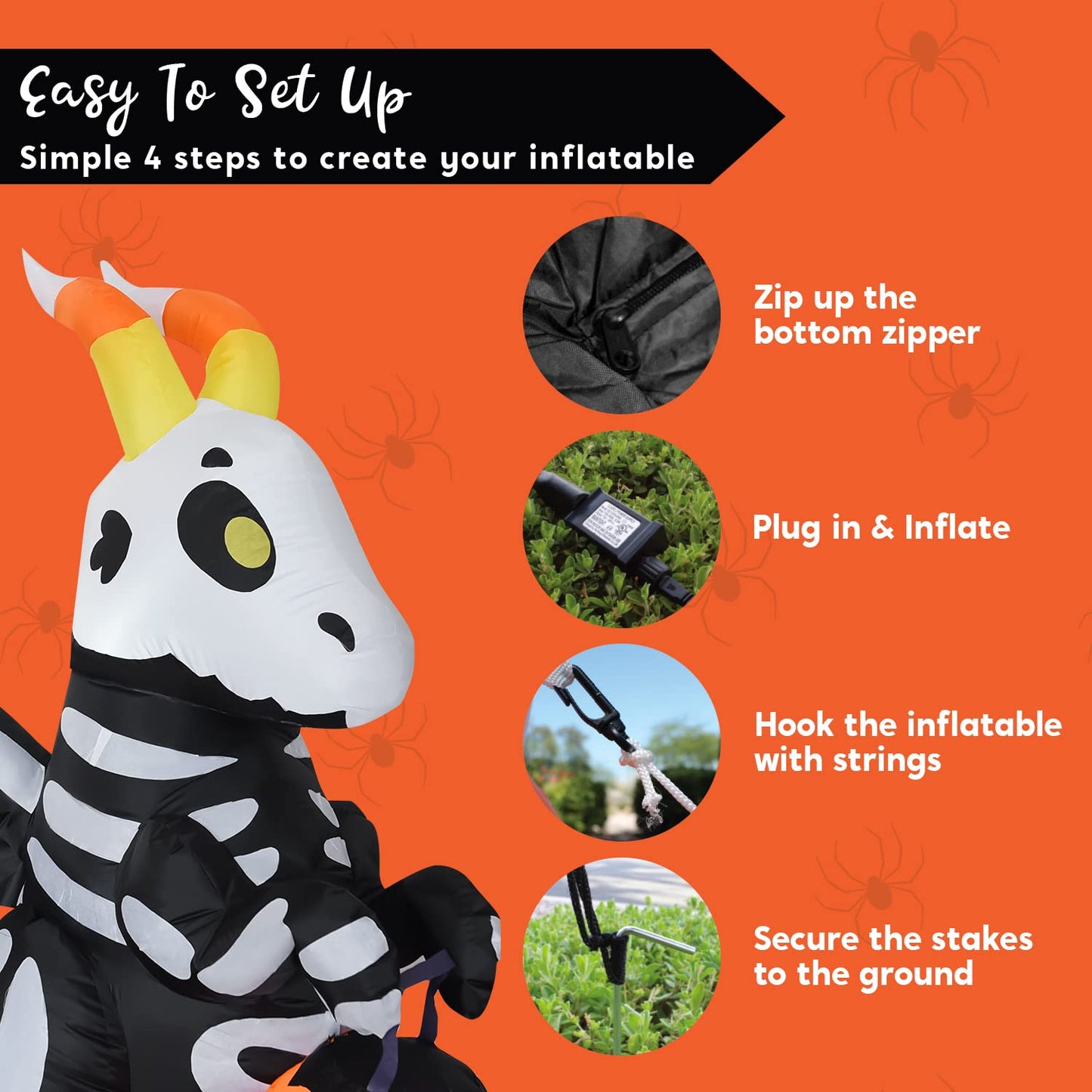 5 FT Tall Halloween Inflatables Outdoor Decorations, Blow Ups Skeleton Halloween Decor Inflatable Skeleton Dragon with Build-in LEDs for Outside Yard Decorations