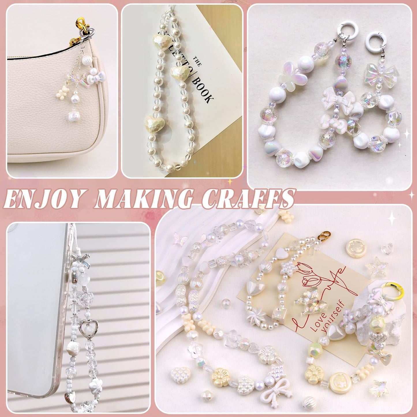 TINKRSTUFF Assorted 170-230PCS White Acrylic Beads for Bracelet Making, Flower Bow Butterfly Candy GummyBear Aesthetic Bracelet Charms,Cute Beads for Jewelry Making DIY Necklace Keychain Phone Charm