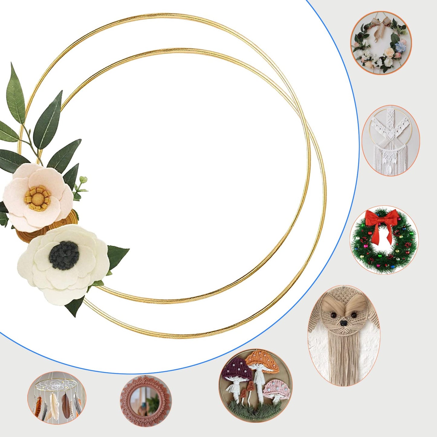2 Pack 4/6/8/10/12/14/16/18/20 inches Metal Floral Hoop Wreath Macrame Gold Craft Hoop Rings for Making Wedding Wreath Decor, Dream Catcher and DIY Wall Hanging Crafts (4 inch)