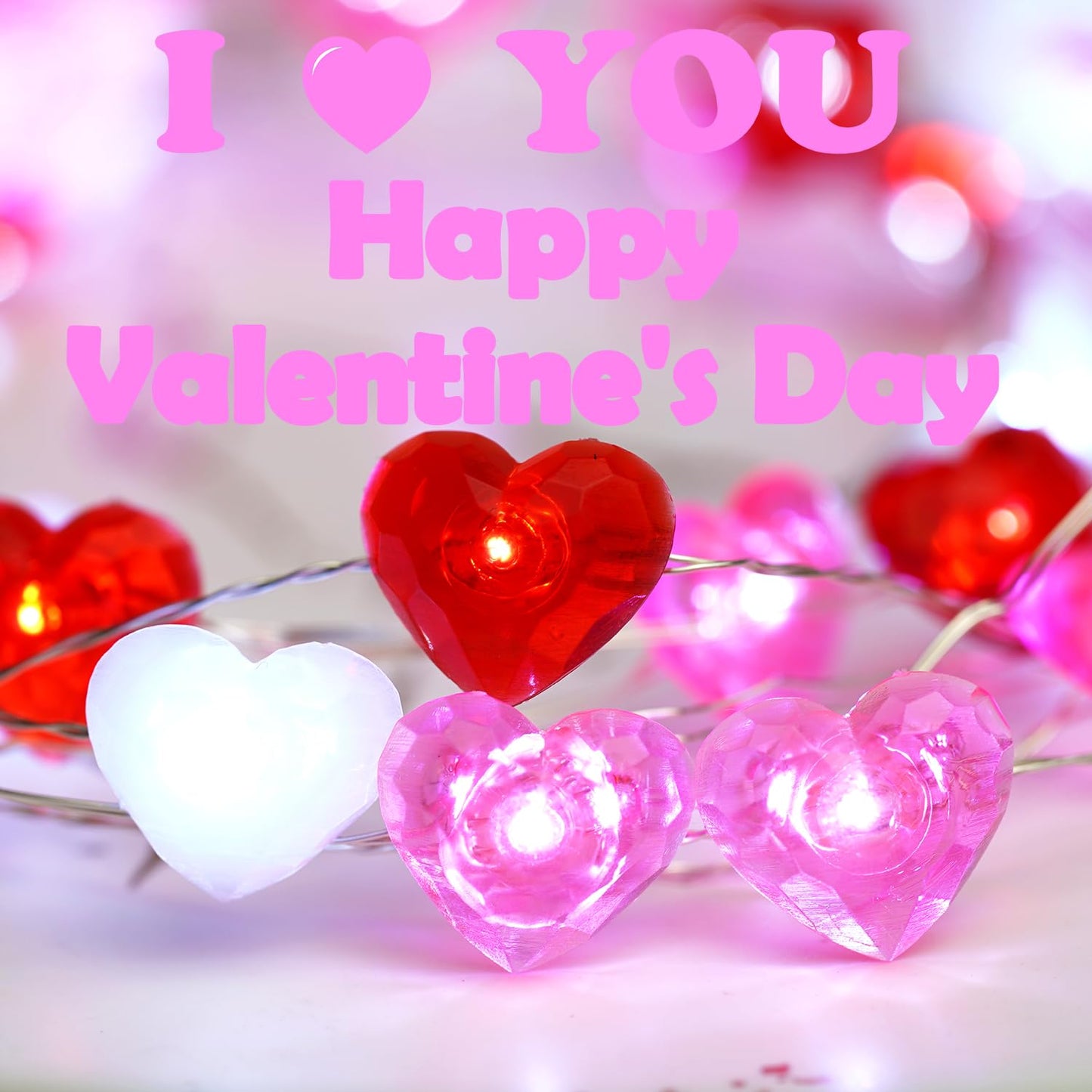 Libreath Valentines Day Decor 10 ft 40 LEDs Red White Pink Heart String Lights Battery Operated Garland Valentines Day Lights with Timer Valentines Day Decorations for The Home Indoor Mother's Day