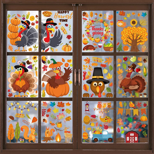 DUILE 350pc Thanksgiving Window Clings Fall Window Clings Fall Window Decor for Offices Autumn Window Clings Leaves Home School Office Thanksgiving Party Decorations Supplies