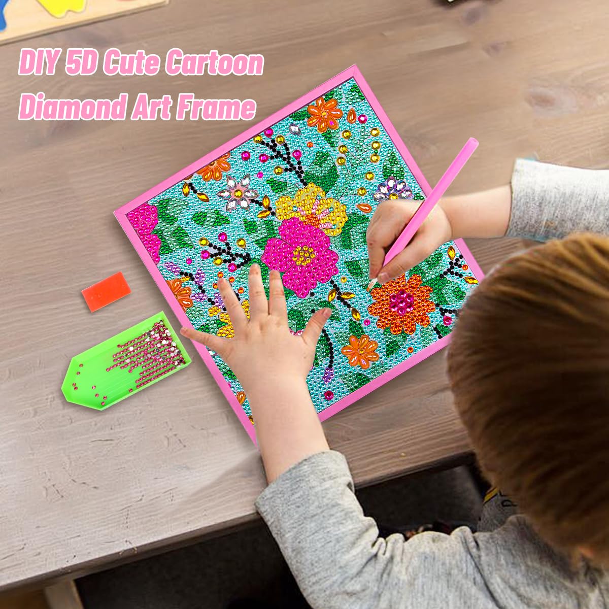 ZUYUSUT Blossomy Flower Diamond Art Painting Kits for Kids with Wooden Frame Girls Art Crafts Rhinestone Gem by Number Kits for Home Wall Decoration