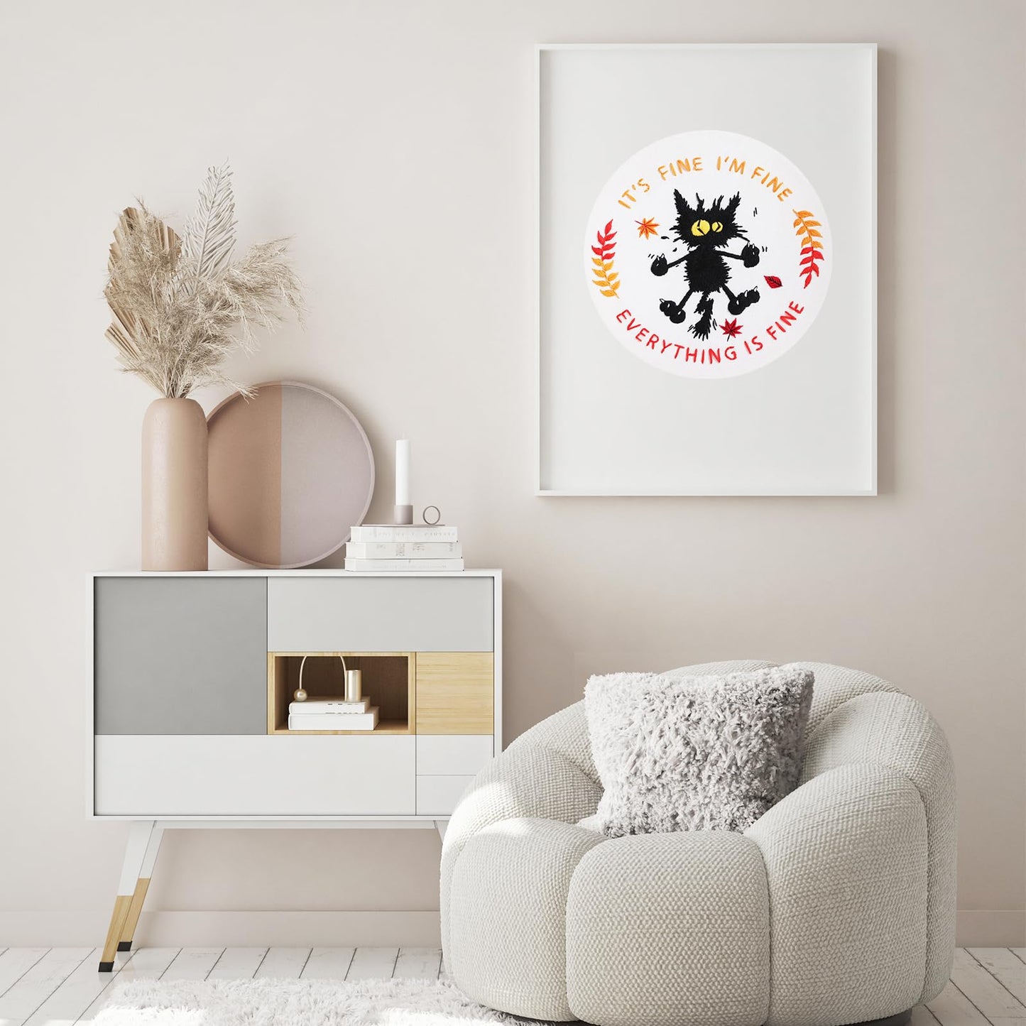 Louise Maelys Cute Cat Embroidery Kits for Beginners with Funny Animal Pattern,Adults Starter Cross Stitch Kit DIY Needlepoint Everything is Fine