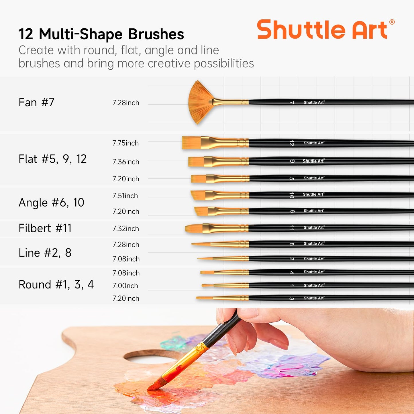 72 Pack Acrylic Paint Set, Shuttle Art 60 Colors Acrylic Paint Including Extra White Black & 12 Brushes, 2oz/60ml, Rich Pigmented, Water Proof, Ideal for Artists, Beginners on Canvas Rock Wood Ceramic