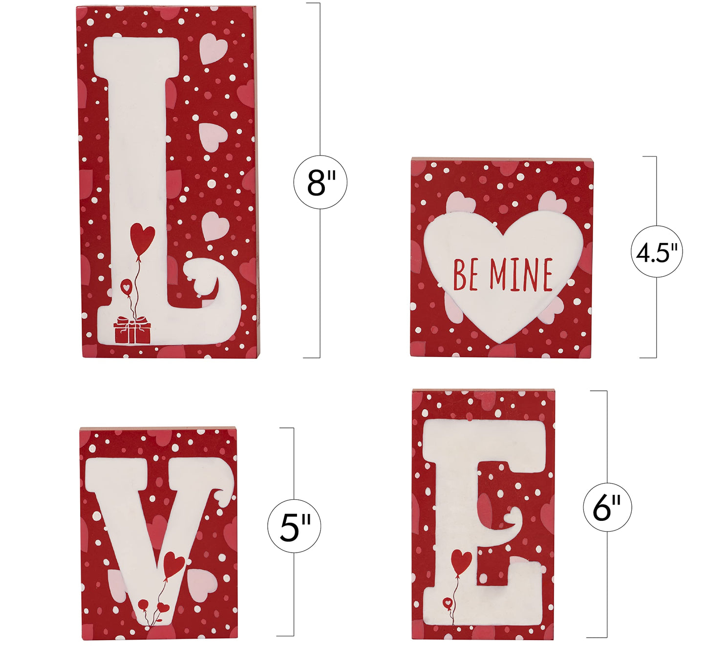 Ornativity Red Wooden Love Blocks - Valentine's Day Romantic Heart Wood Letters Block Decoration Sign with Hearts for Mantel Shelf over Fireplace, Table Top, Home and Office Decor 4Pcs