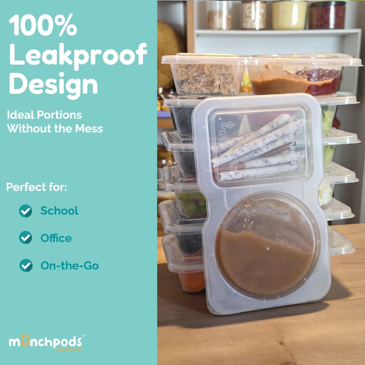 Munchpods Reusable Snack Containers with Lids 20 Pack (40 Pieces) Portion control, Snack Pack Containers 2 Double Compartment Snack Containers for Kids On the Go Meals, Camping Snack Tray Prep