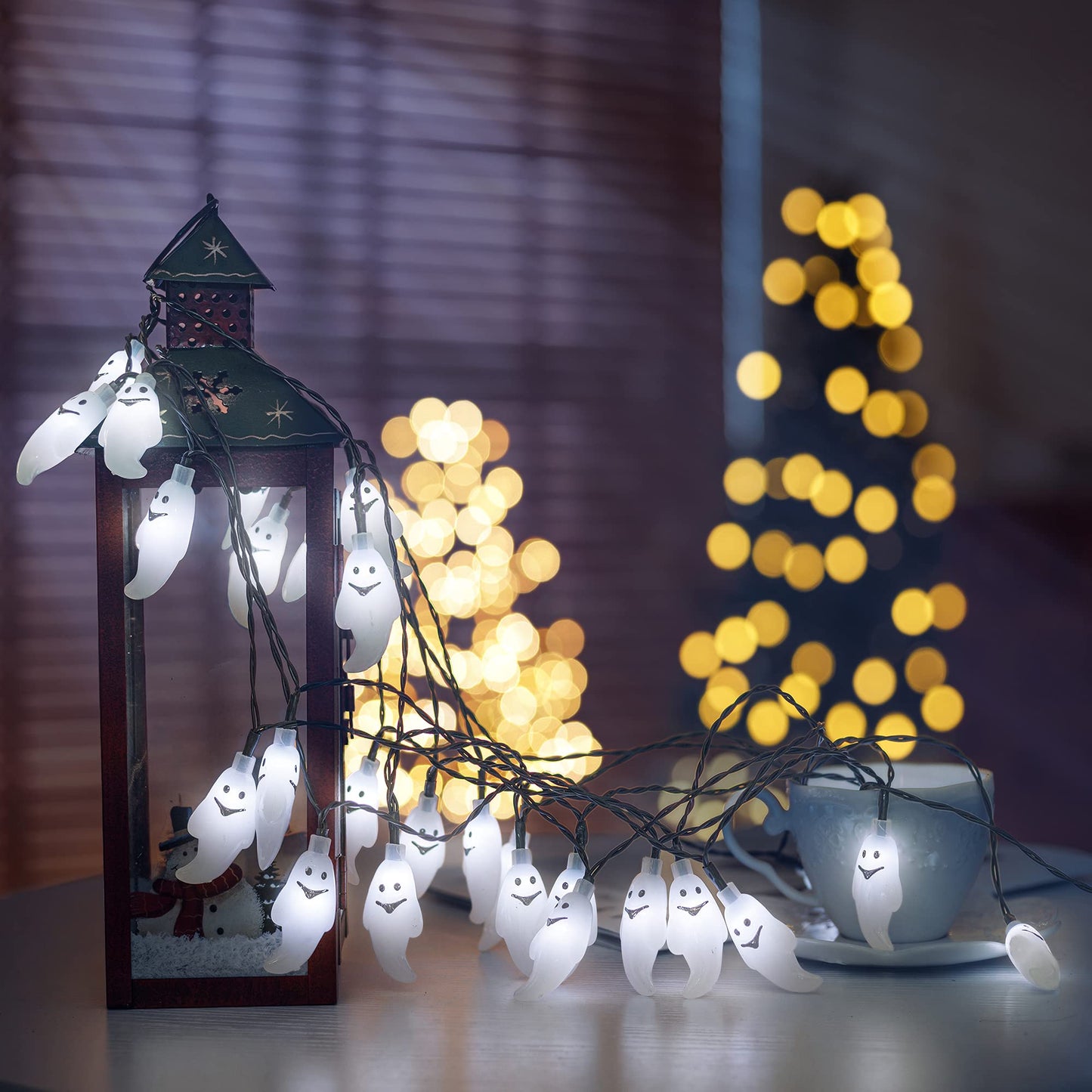 YOUNGAR Halloween Decor Lights,Solar Ghost Lights,2PACK 20ft 30 LED with 8 Modes Waterproof Solar String Lights,Outdoor Fairy Lights for Patio,Garden,Gate,Yard,Halloween Christmas(2Pack,Ghost)