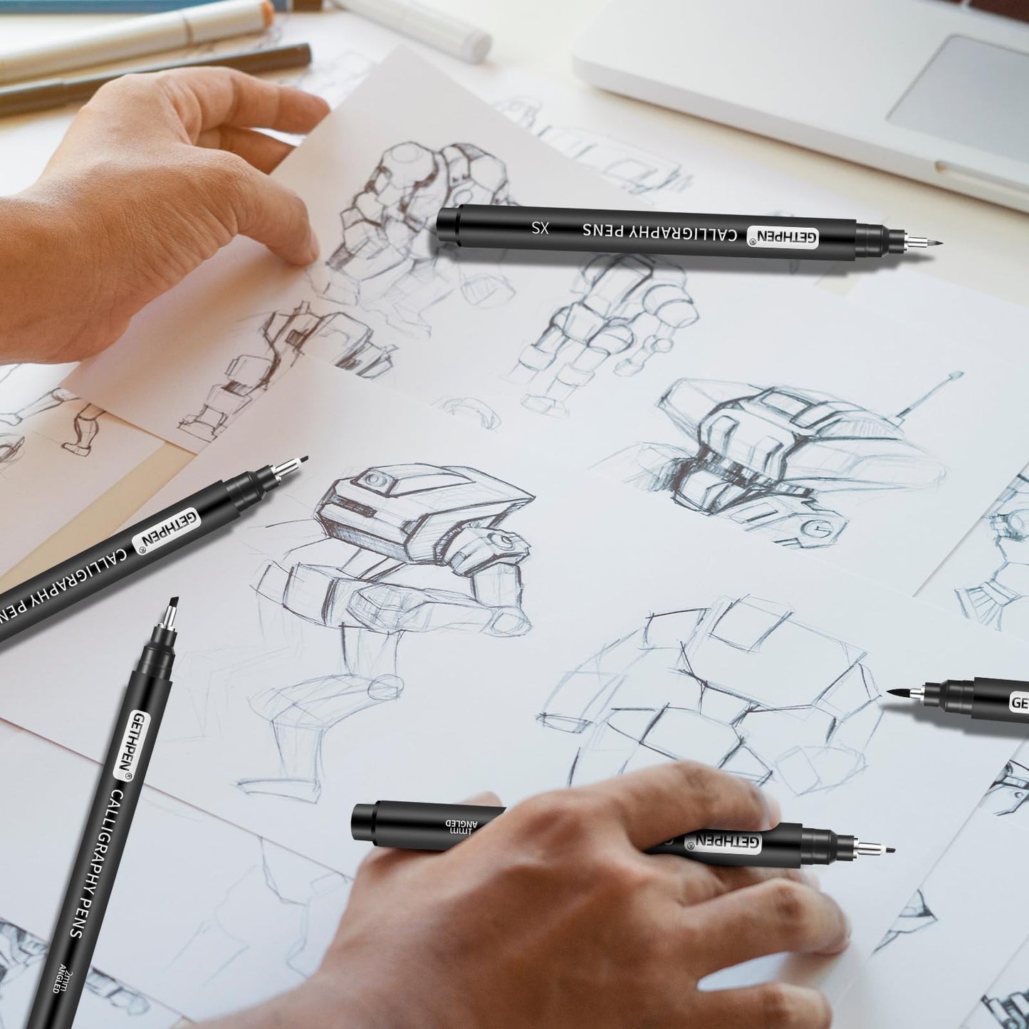 GETHPEN 10-Size Calligraphy Pen – Brush Pens Calligraphy Set Hand Lettering Pen for Beginners Art Drawing & Greeting Cards – Calligraphy Pens Black Archival Ink Pens Kit for Sketching, Scrapbooking