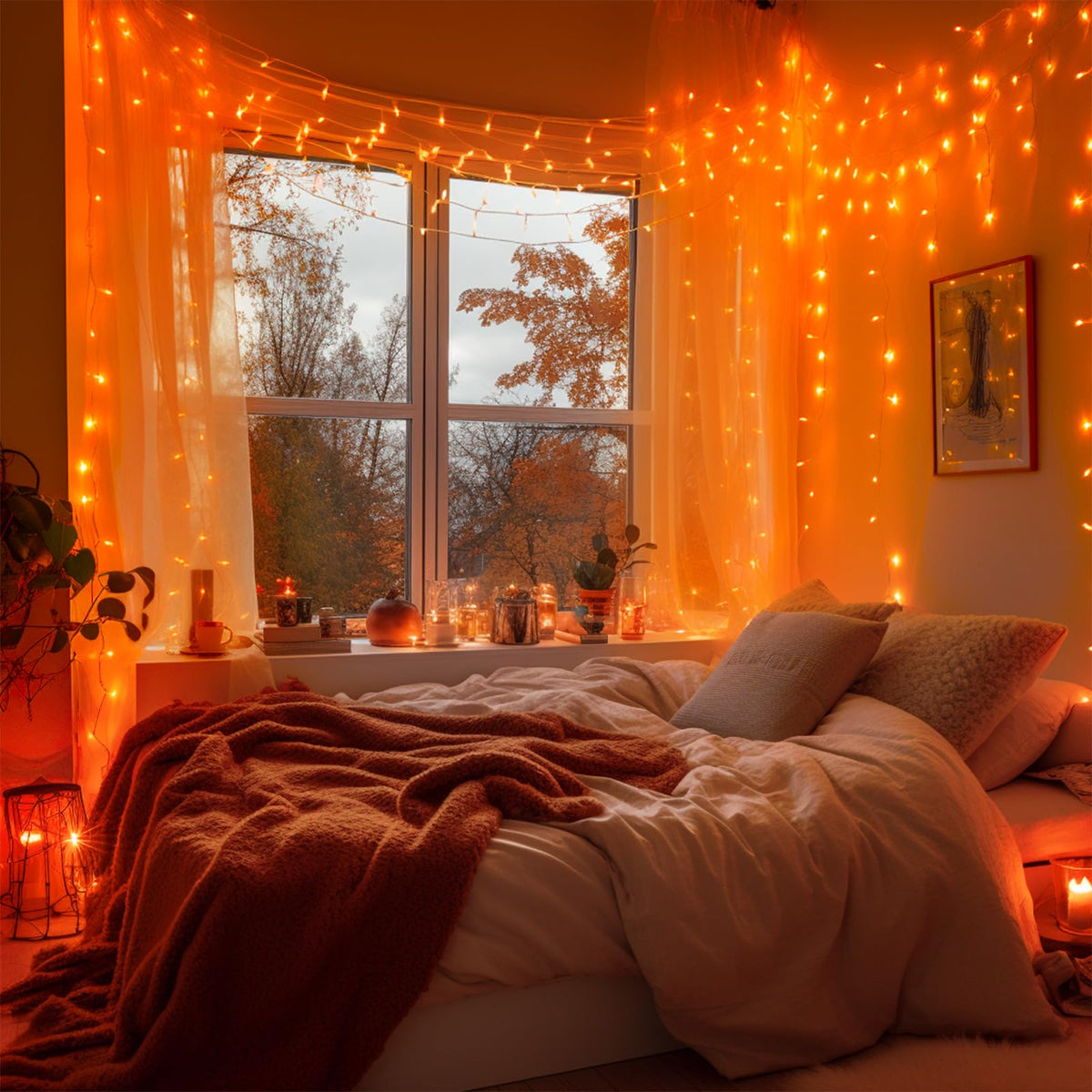 JMEXSUSS Orange String Lights for Halloween, 600 LED Fall Lights Outdoor