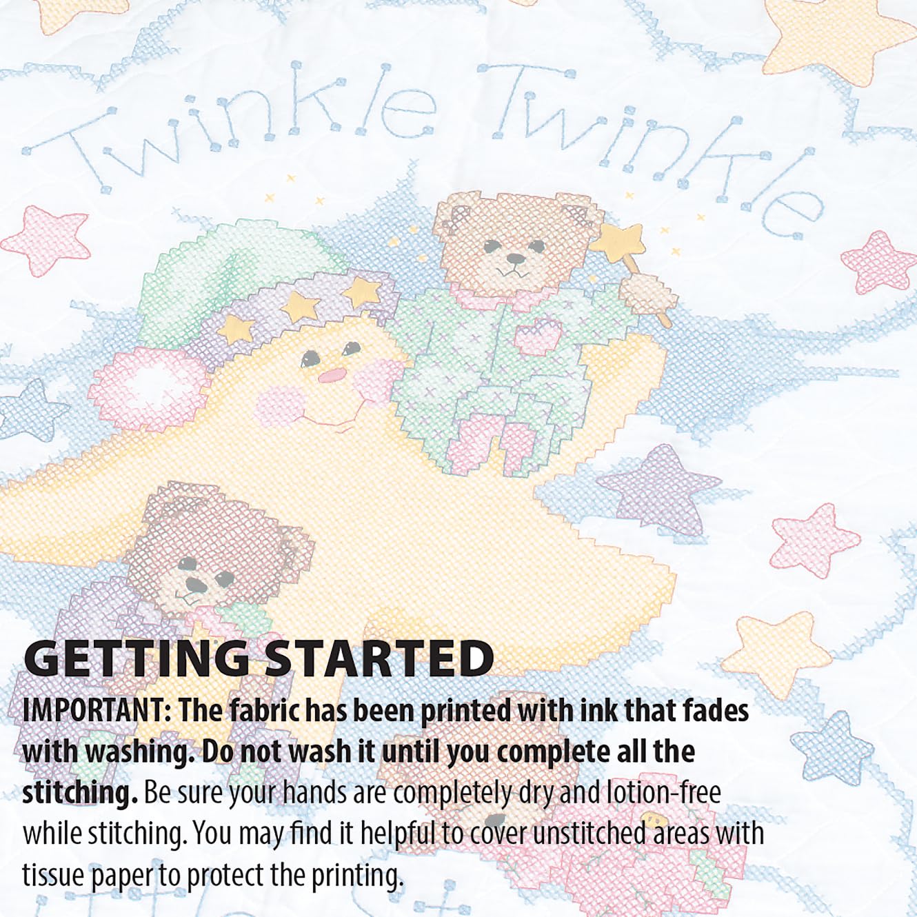 Twinkle Twinkle Twinkle Quilt Stamped Cross Stitch Kit, 34'' W x 43'' H White