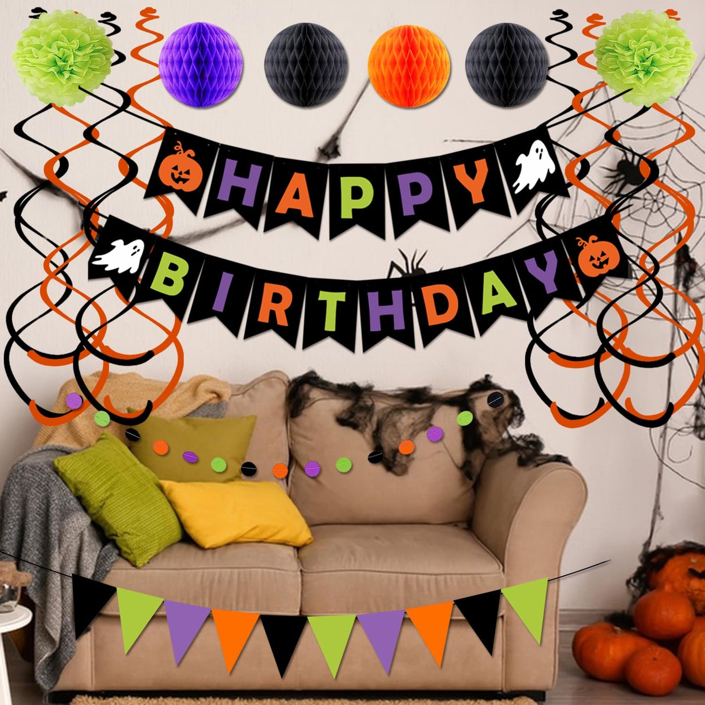 Halloween Birthday Party Decorations, Halloween Happy Birthday Banner, Halloween Birthday Party Supplies, Halloween Birthday Decor, Halloween Fireplace Mantle Home Decorations