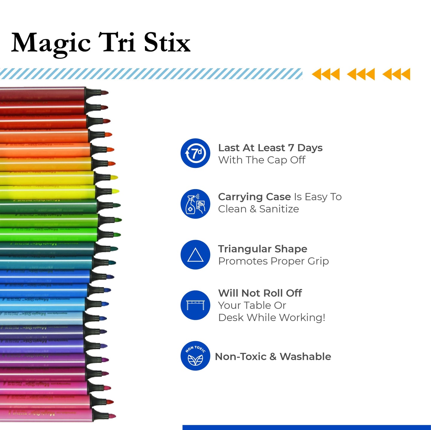 The Pencil Grip Magic Tri Stix, Non-Toxic and Washable Markers For Kids, 24 Assorted Stix Markers, TPG-397