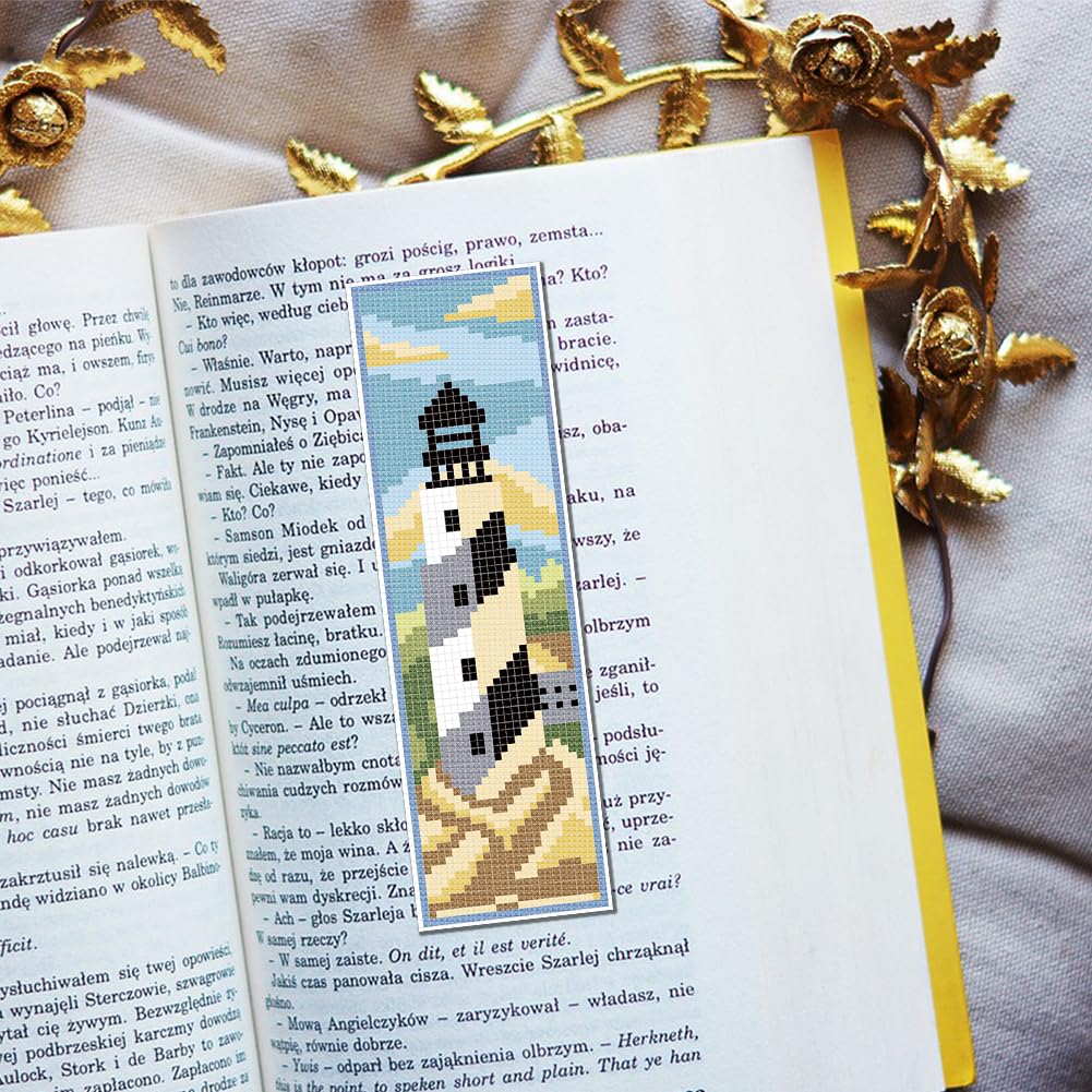 6 Set Bookmark Cross Stitch Kits Cross Stitch Bookmark Kit with Instructions Lighthouse Scenery Pattern Embroidery Kit for Beginners Bookmarks Making Kit for Gift