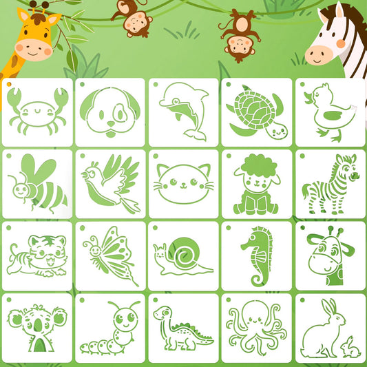 JULMELON Animal Stencils 20Pcs Animal Stencils for Drawing Kid for Painting on Wood Cute Baby Style DIY Art (3 x 3 inches)