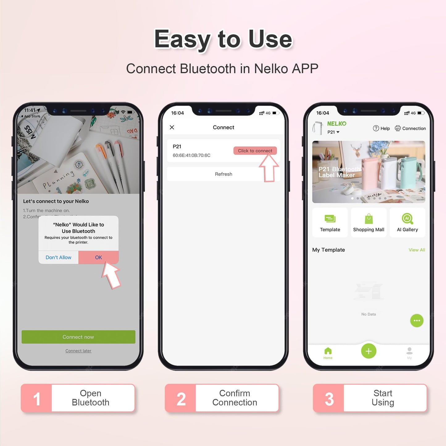 Nelko Label Maker Machine with Tape, P21 Portable Bluetooth Label Printer, Wireless Built-in Cutter Sticker Maker Mini Label Makers with Multiple Templates for Organizing Storage Office Home, Pink