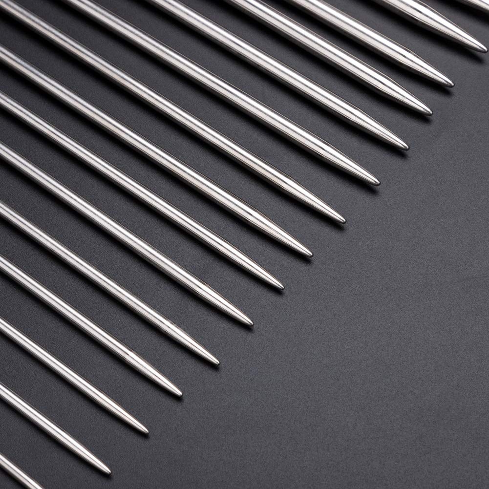 BCMRUN Knitting Needle Set, 22PCS 2mm(B)-8mm(L) Straight Single Pointed Stainless Steel Sweater Needles Set(11Pair-11 Size,9.8 inch) with Locking Stitch Makers Large-Eye Needles Measure Tape (36CM)