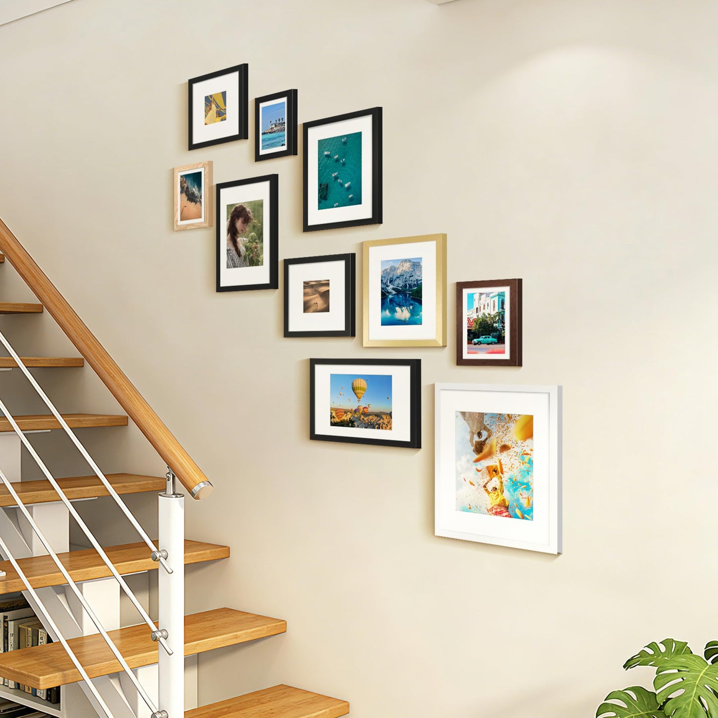 5x7 Picture Frame Set of 10, Display Pictures 4x6 with Mat or 5x7 Without, Multi Photo Frames Collage for Wall or Tabletop Display, Black
