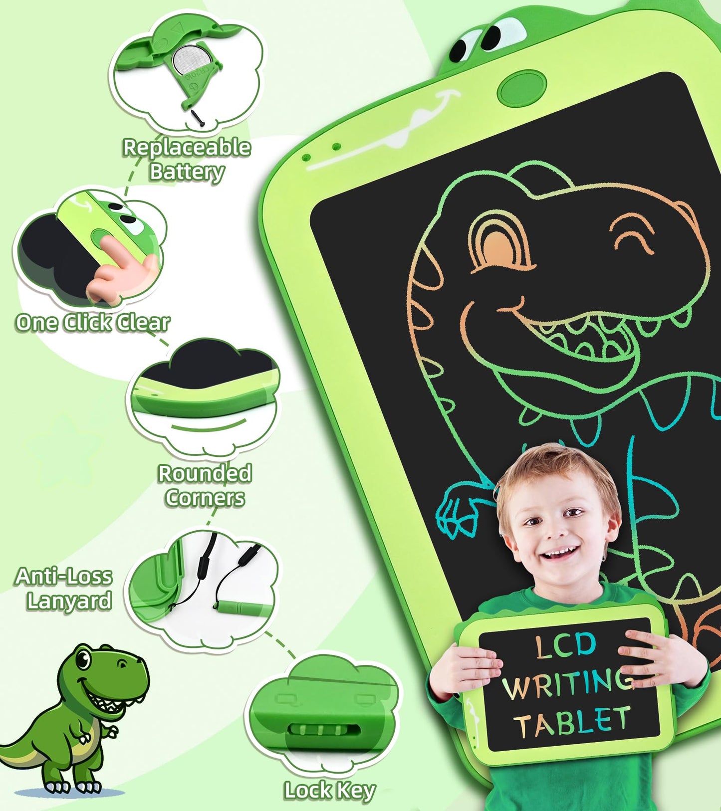 AiTuiTui LCD Writing Tablet Kids Toys for Girls Boys Age 2-3 Gift Ideas, Dinosaur Colorful Doodle Board Educational Learning Toys for Children 3 4 5 6 7 8 Year Old, Toddler Drawing Pad Travel Toys