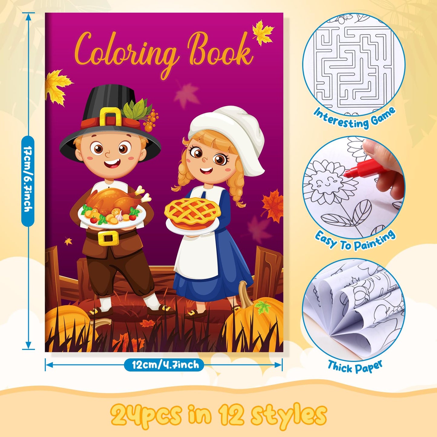 24 Fall Mini Coloring Books Kids with 24 Stacking Crayons Thanksgiving Theme Party Favors Activity Books Bulk for Kids Autumn Harvest Birthday Goodie Bag Gift Stuffer Classroom Reward