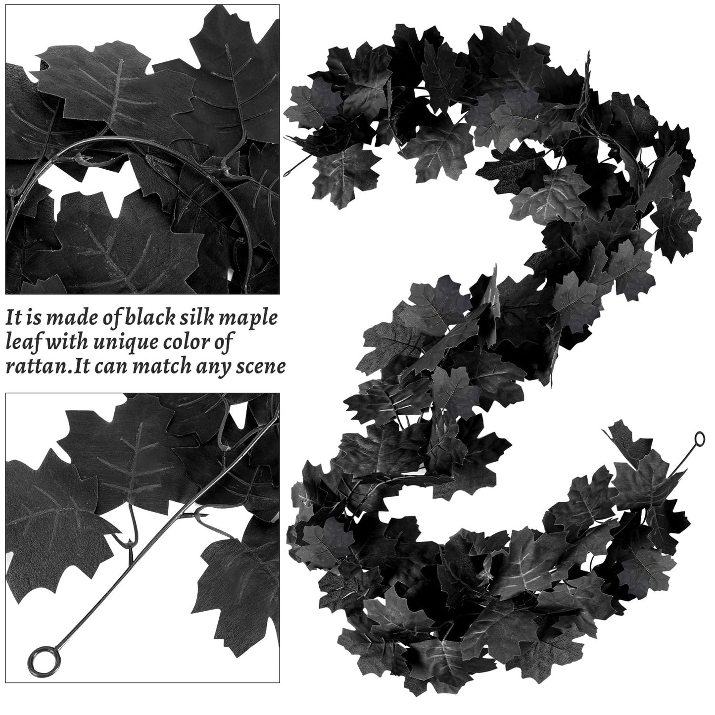 Black Leaf Garland, 8PCS Halloween Artificial Hanging Fall Leave Maple Vines, Fall Floral Garlands Thanksgiving Decor for Home Wedding Party (47.2FT)