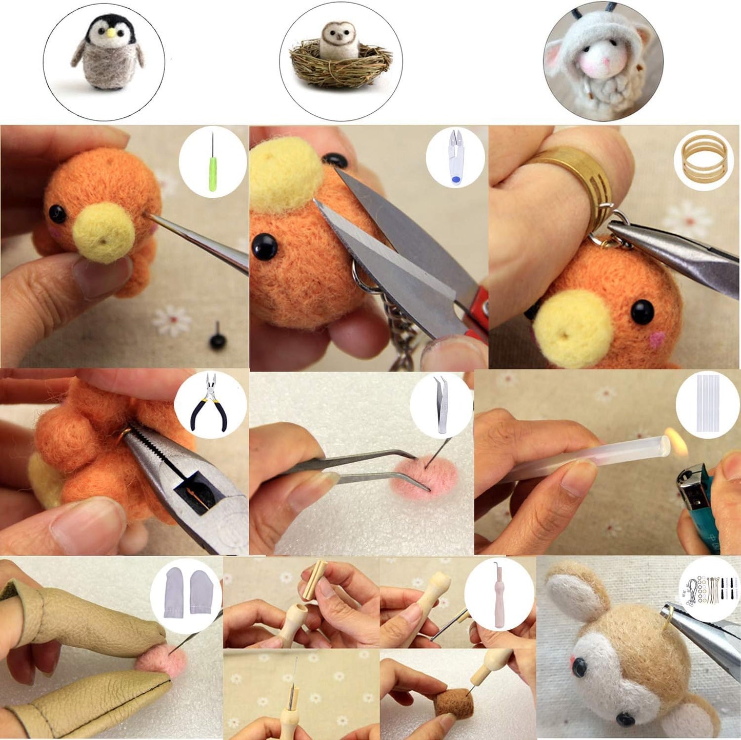 Needle Felting Starter Kit,Wool Roving 40 Colors Set, Wool Felt Tools with Instruction Included for Felted Animal Needle Felting Supplies