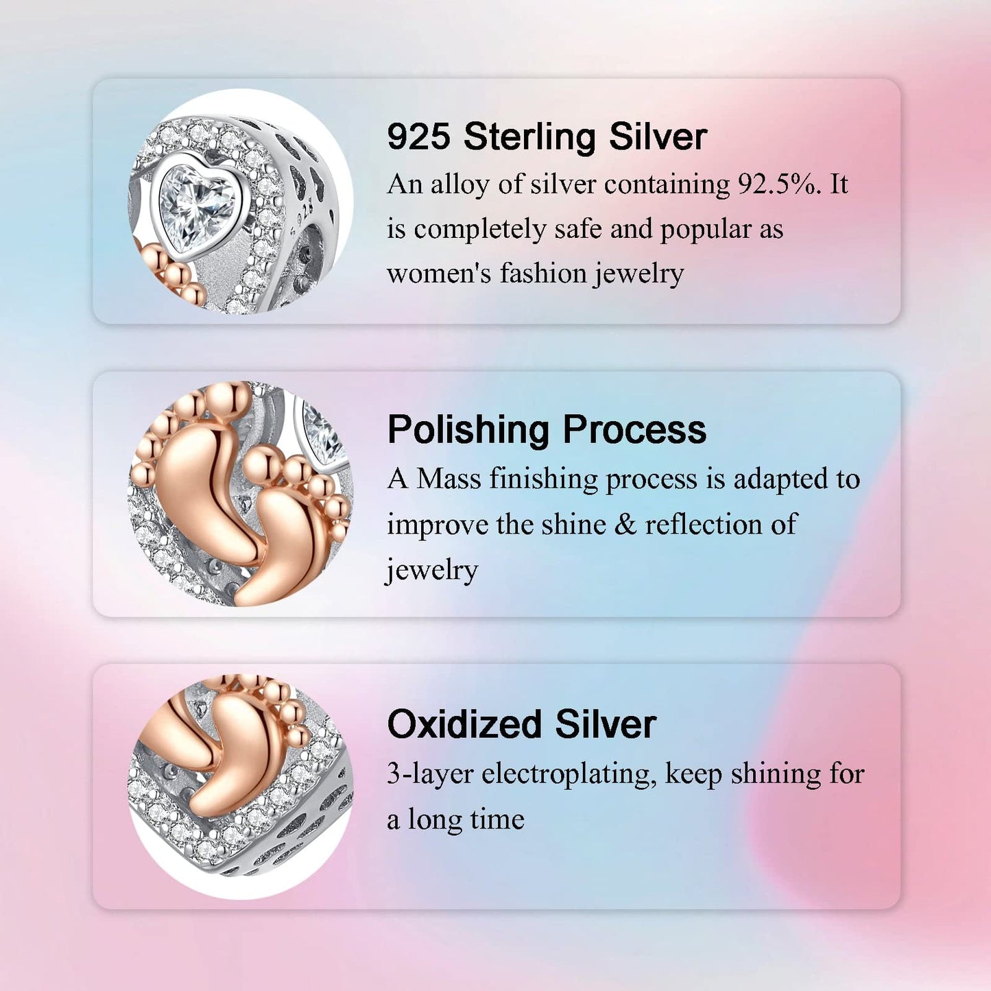 Alstade Baby Foot Heart Charm 925 Sterling Silver Charms fits Bracelets and Necklace Pendant Bead Charms Jewelry Present for Women Family Friends