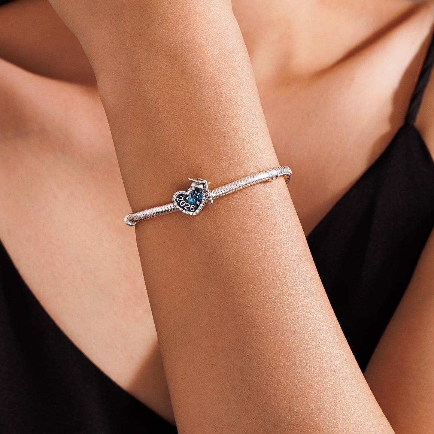 KEQ 2026 Graduation Cap Charms for Pandora Bracelets Necklace 925 Sterling Silver Bead for Daughter Granddaughter Graduation Pedant with 5A Cubic BBF Christmas Gift (Blue)